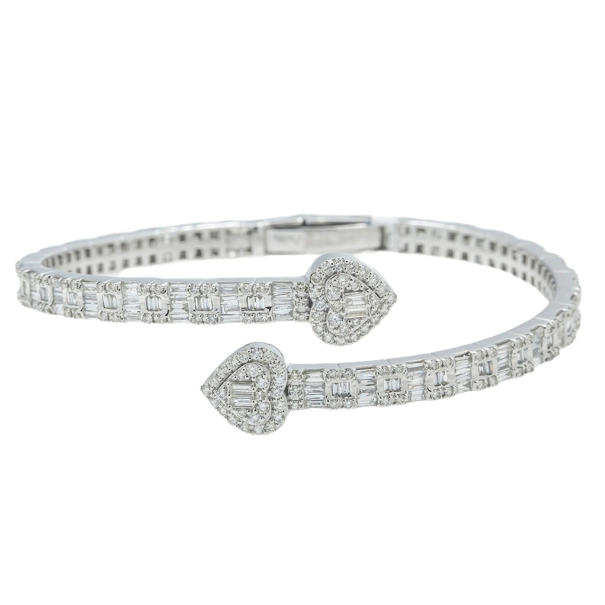 14K GOLD HEART BANGLE BRACELET 4.08 CT DIAMONDS