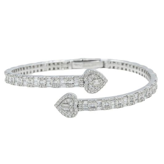 14K GOLD HEART BANGLE BRACELET 4.08 CT DIAMONDS