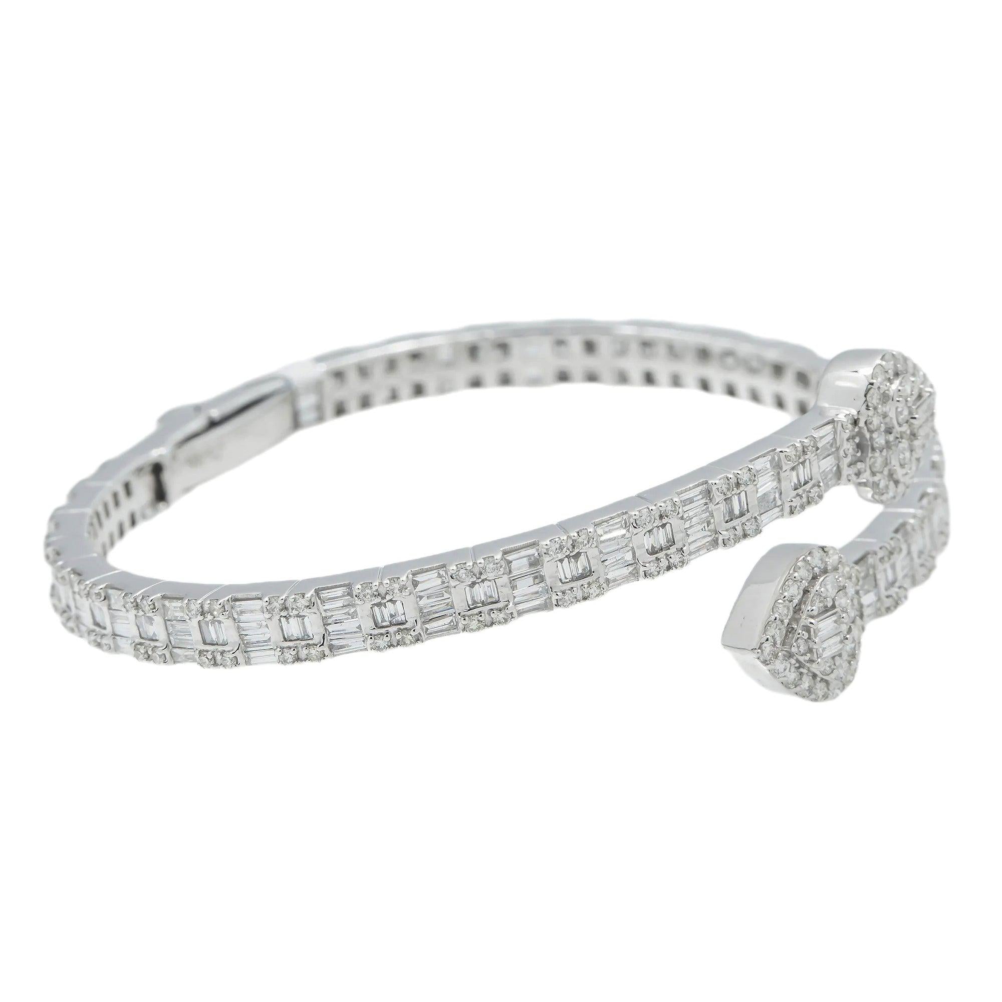 14K GOLD HEART BANGLE BRACELET 4.08 CT DIAMONDS