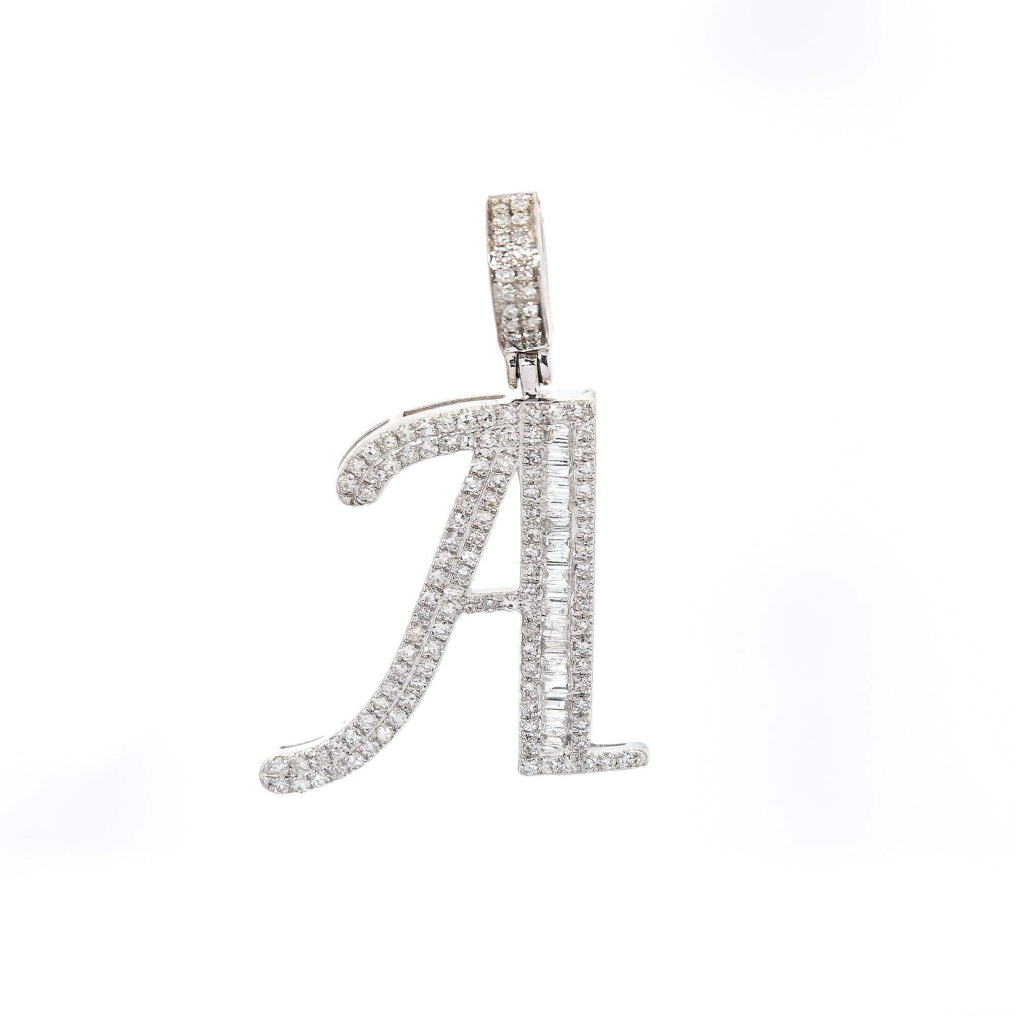 10K WHITE GOLD UNISEX LETTER A PENDANT WITH 0.50 CT DIAMONDS