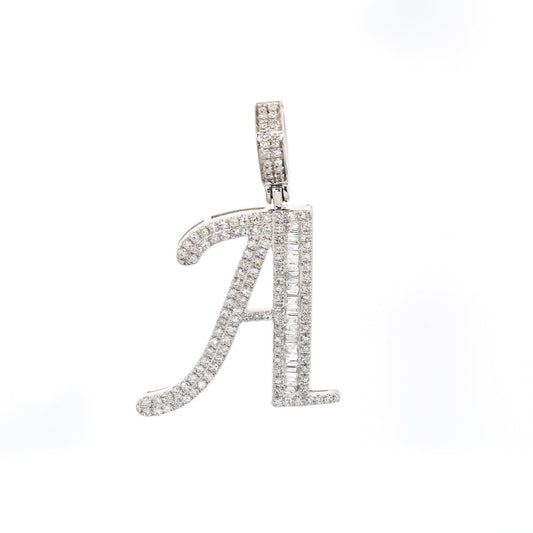 10K WHITE GOLD UNISEX LETTER A PENDANT WITH 0.50 CT DIAMONDS
