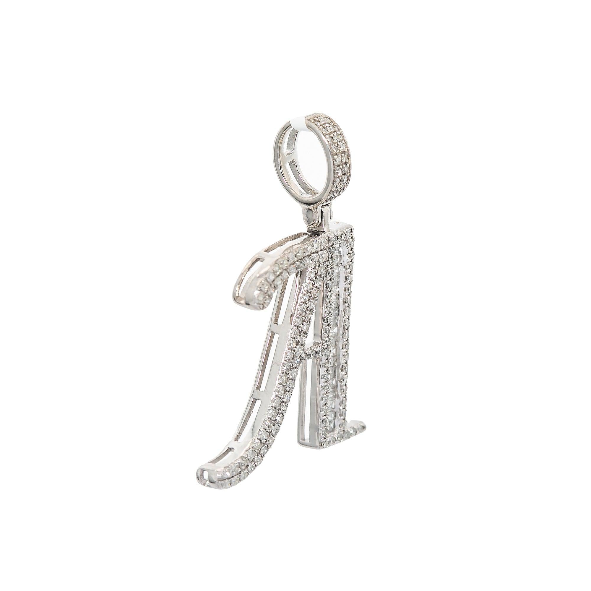 10K WHITE GOLD UNISEX LETTER A PENDANT WITH 0.50 CT DIAMONDS