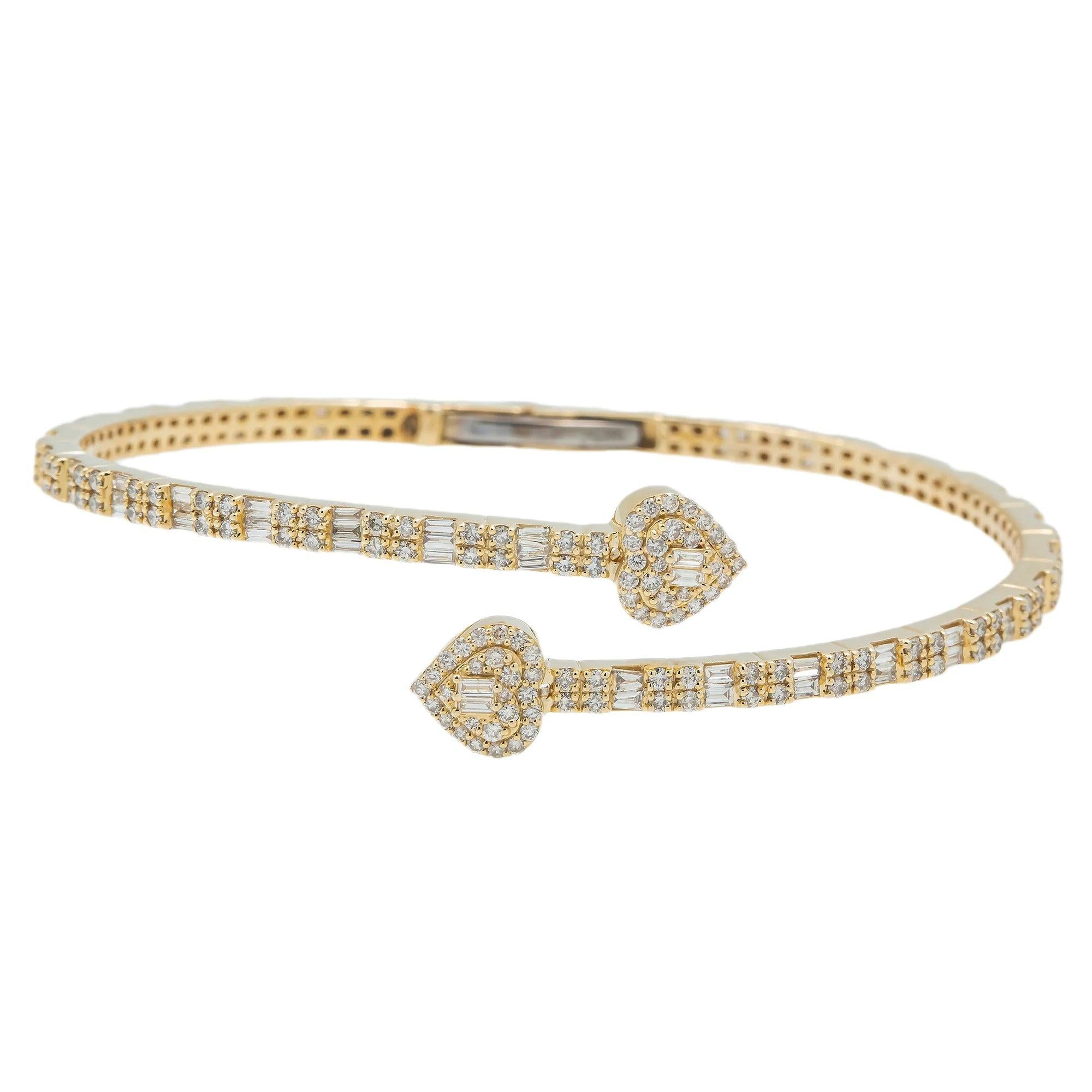 14K GOLD HEART BANGLE BRACELET 2.46 CT DIAMONDS