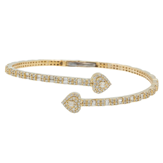 14K GOLD HEART BANGLE BRACELET 2.46 CT DIAMONDS