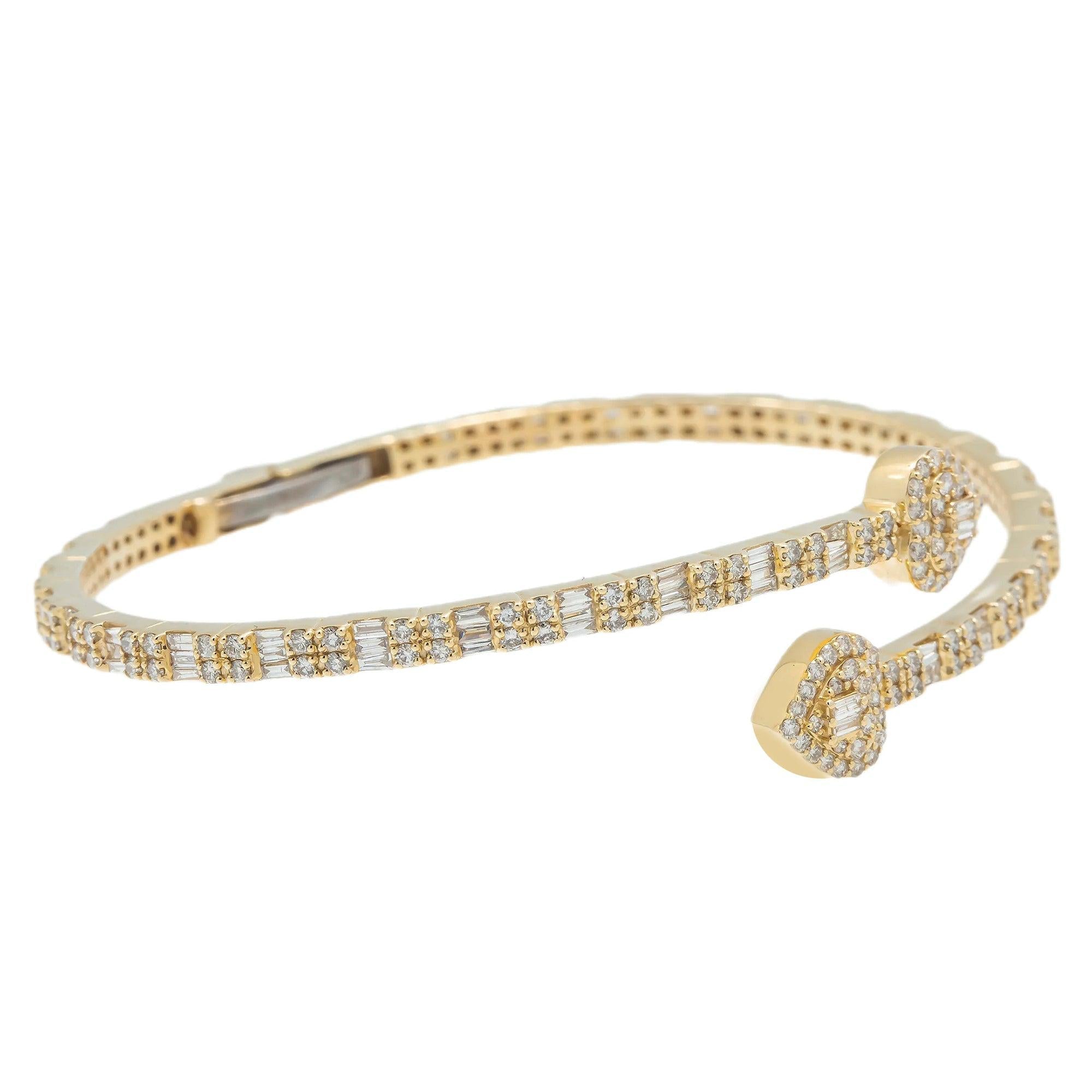 14K GOLD HEART BANGLE BRACELET 2.46 CT DIAMONDS