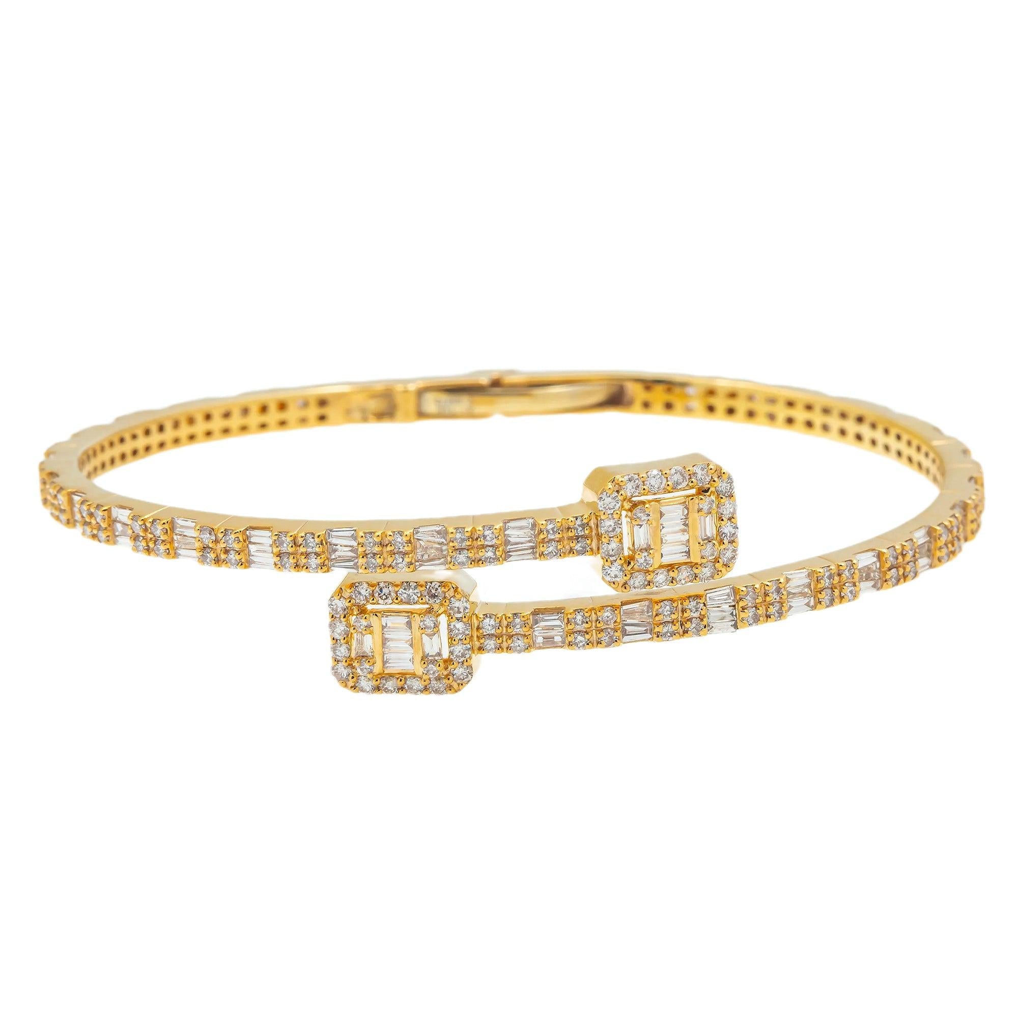 14K GOLD SQUARE SHAPE THIN BANGLE 2.64 CT DIAMONDS