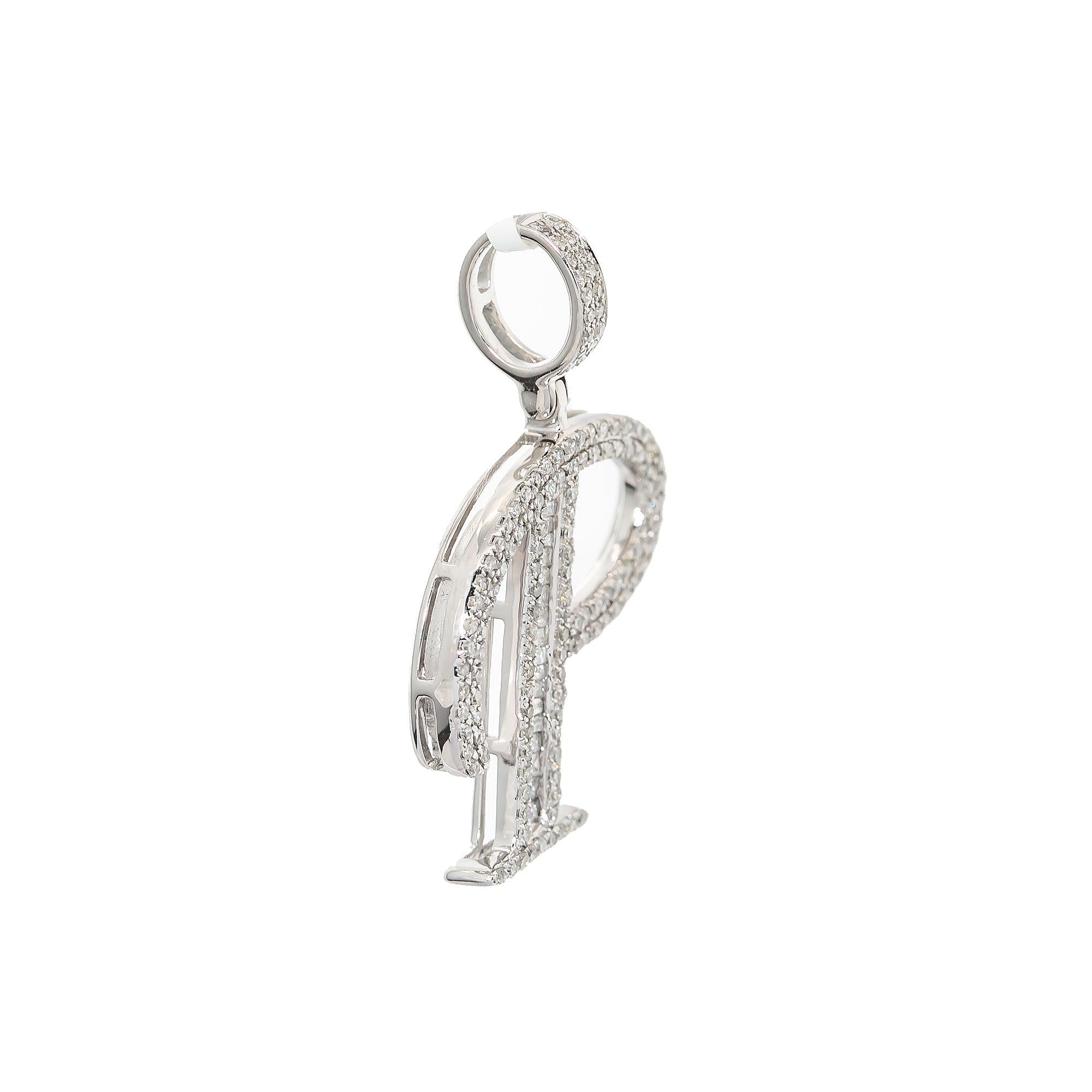 10K WHITE GOLD UNISEX LETTER P PENDANT WITH 0.50 CT DIAMONDS