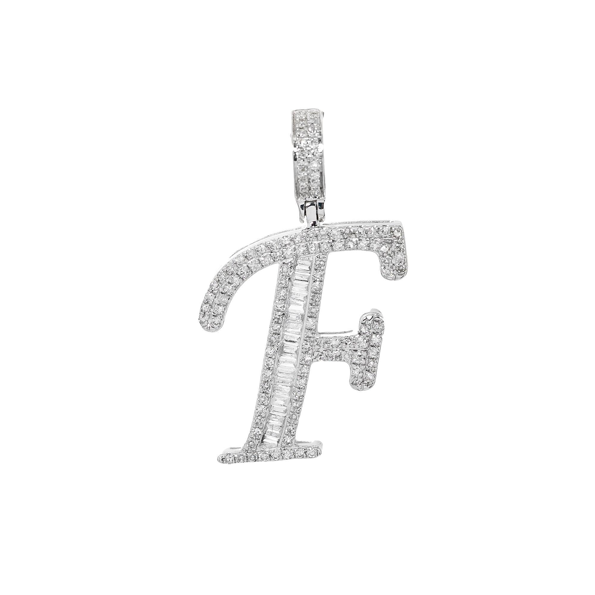 10K WHITE GOLD UNISEX LETTER F PENDANT WITH 0.50 CT DIAMONDS