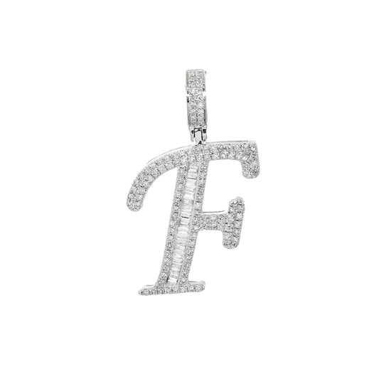 10K WHITE GOLD UNISEX LETTER F PENDANT WITH 0.50 CT DIAMONDS