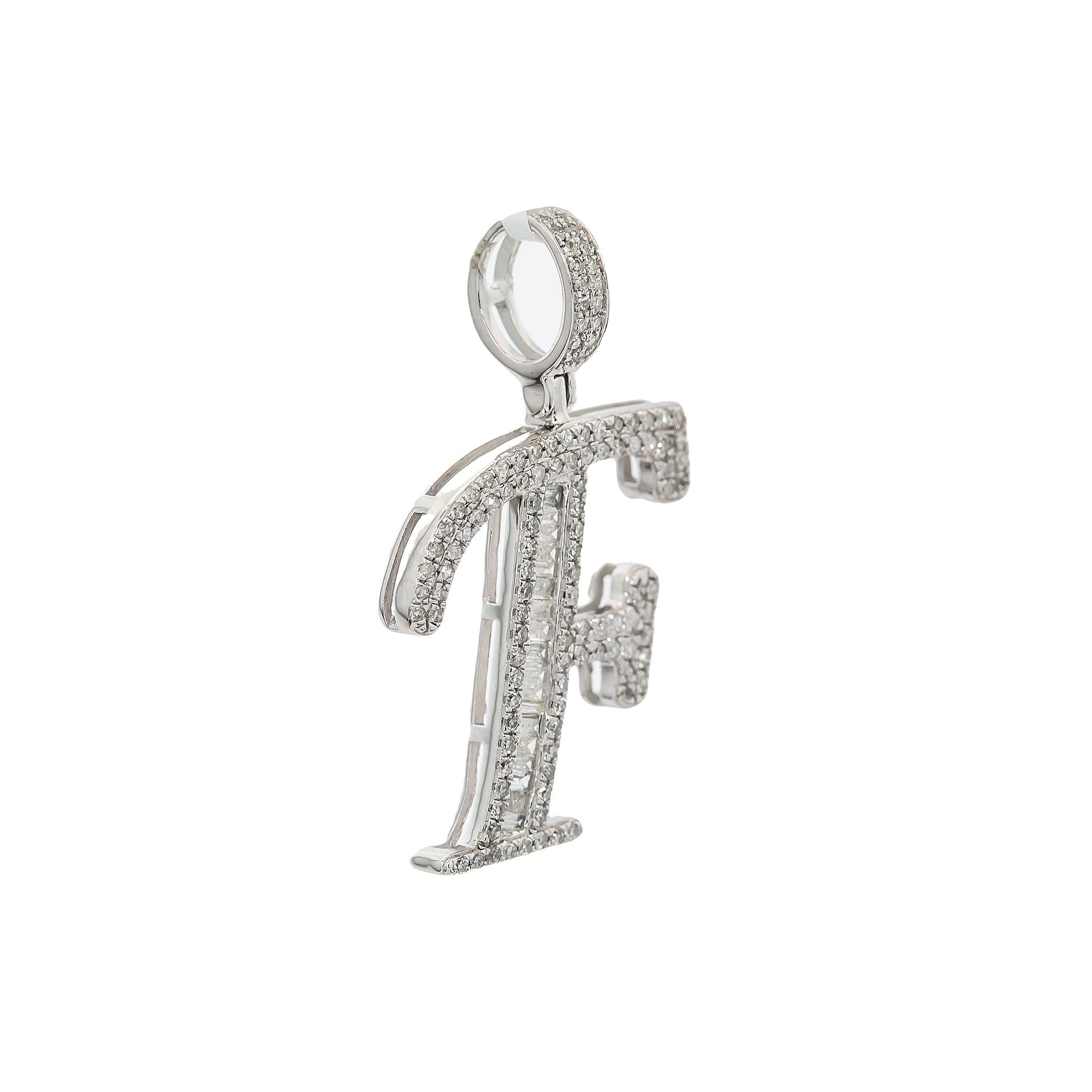 10K WHITE GOLD UNISEX LETTER F PENDANT WITH 0.50 CT DIAMONDS