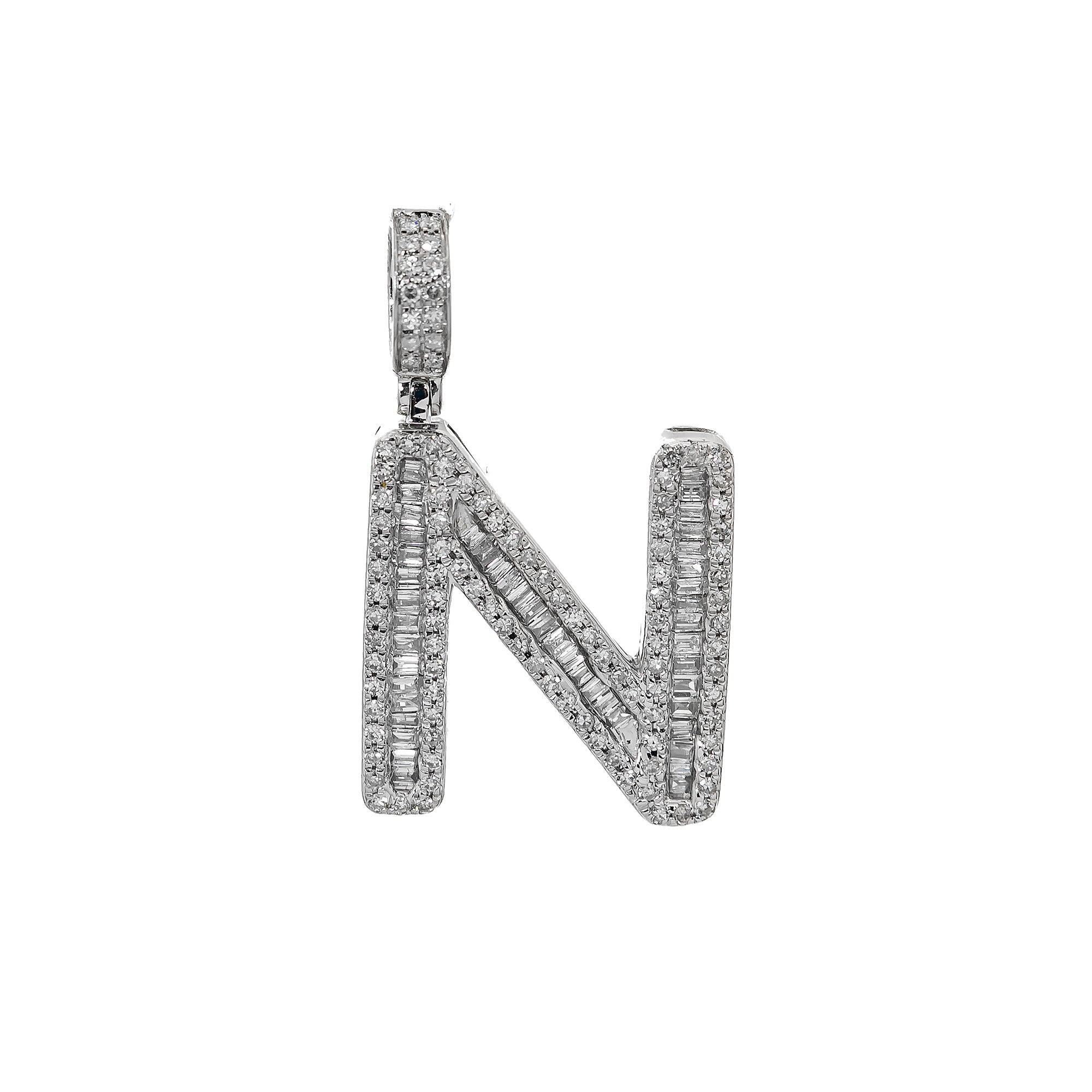 10K WHITE GOLD UNISEX LETTER N PENDANT WITH 0.68 CT DIAMONDS