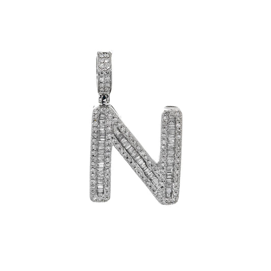 10K WHITE GOLD UNISEX LETTER N PENDANT WITH 0.68 CT DIAMONDS