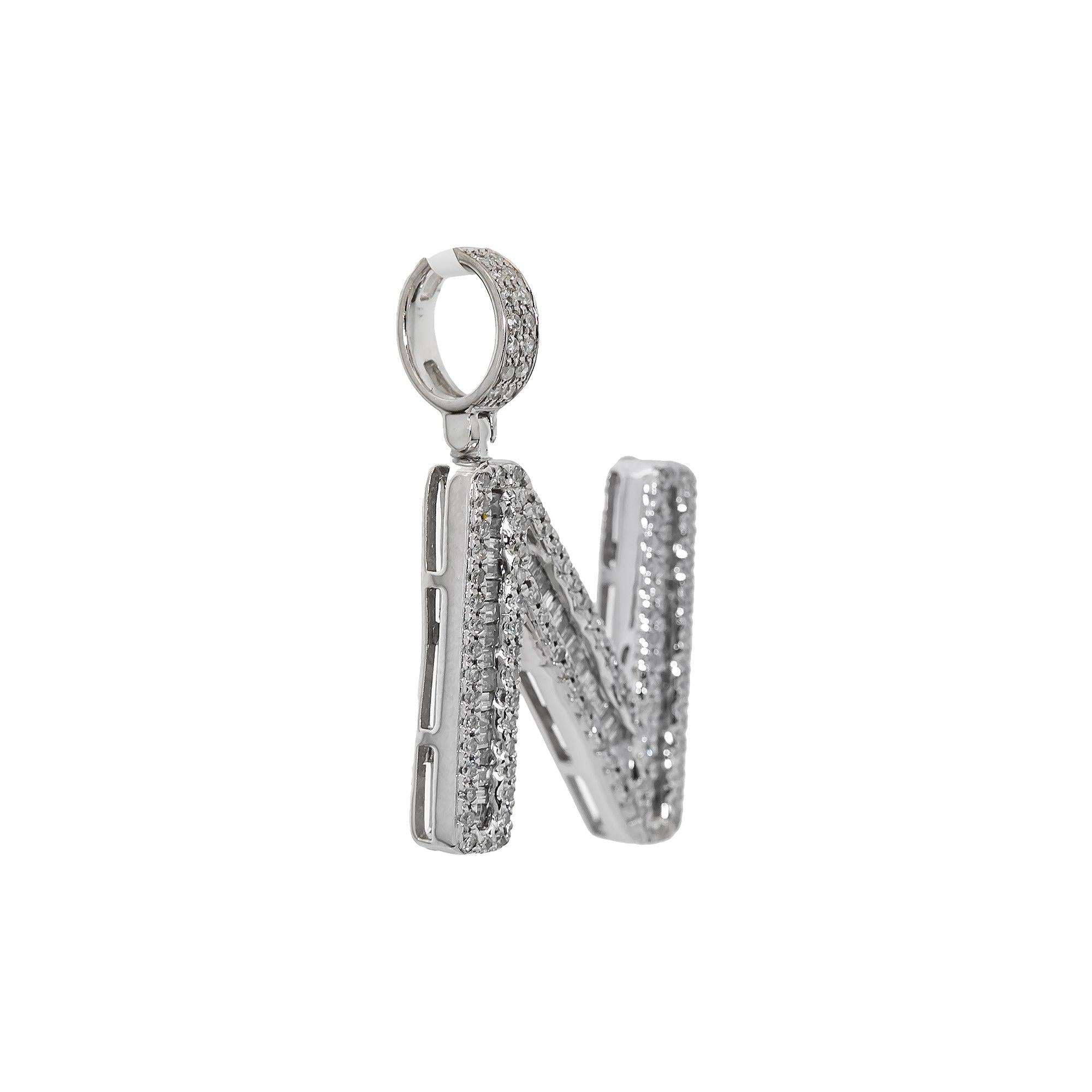 10K WHITE GOLD UNISEX LETTER N PENDANT WITH 0.68 CT DIAMONDS