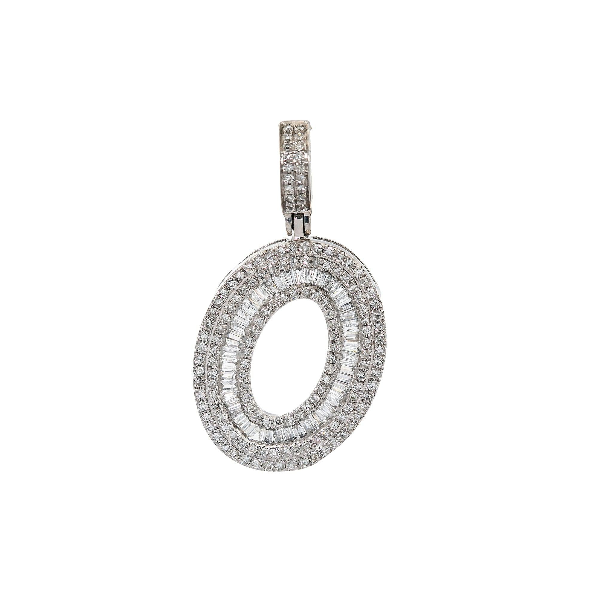 10K WHITE GOLD UNISEX LETTER O PENDANT WITH 0.69 CT DIAMONDS