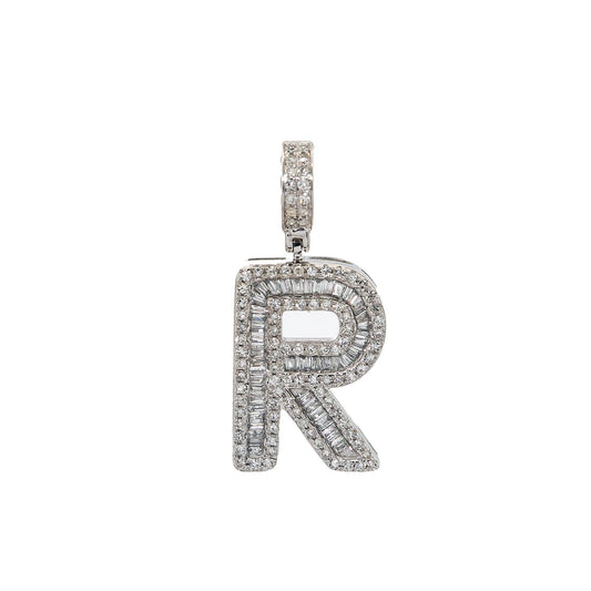 10K WHITE GOLD UNISEX LETTER R PENDANT WITH 0.65 CT DIAMONDS