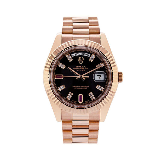 Rolex Day-Date II 218235 41MM Black Dial With 18K Rose Gold Presidential Bracelet