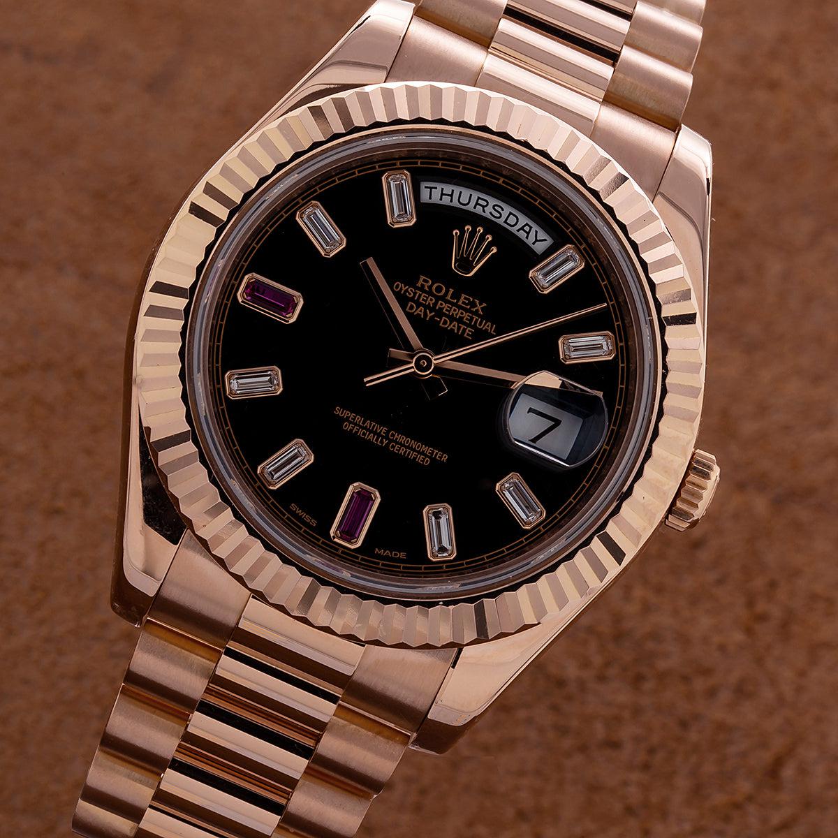 Rolex Day-Date II 218235 41MM Black Dial With 18K Rose Gold Presidential Bracelet