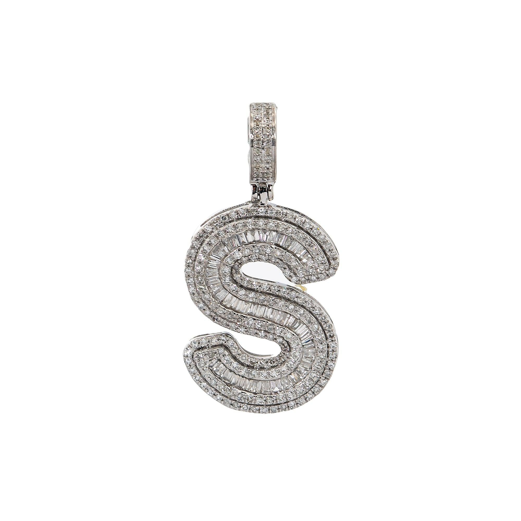10K WHITE GOLD DIAMOND LETTER S PENDANT 1 CT