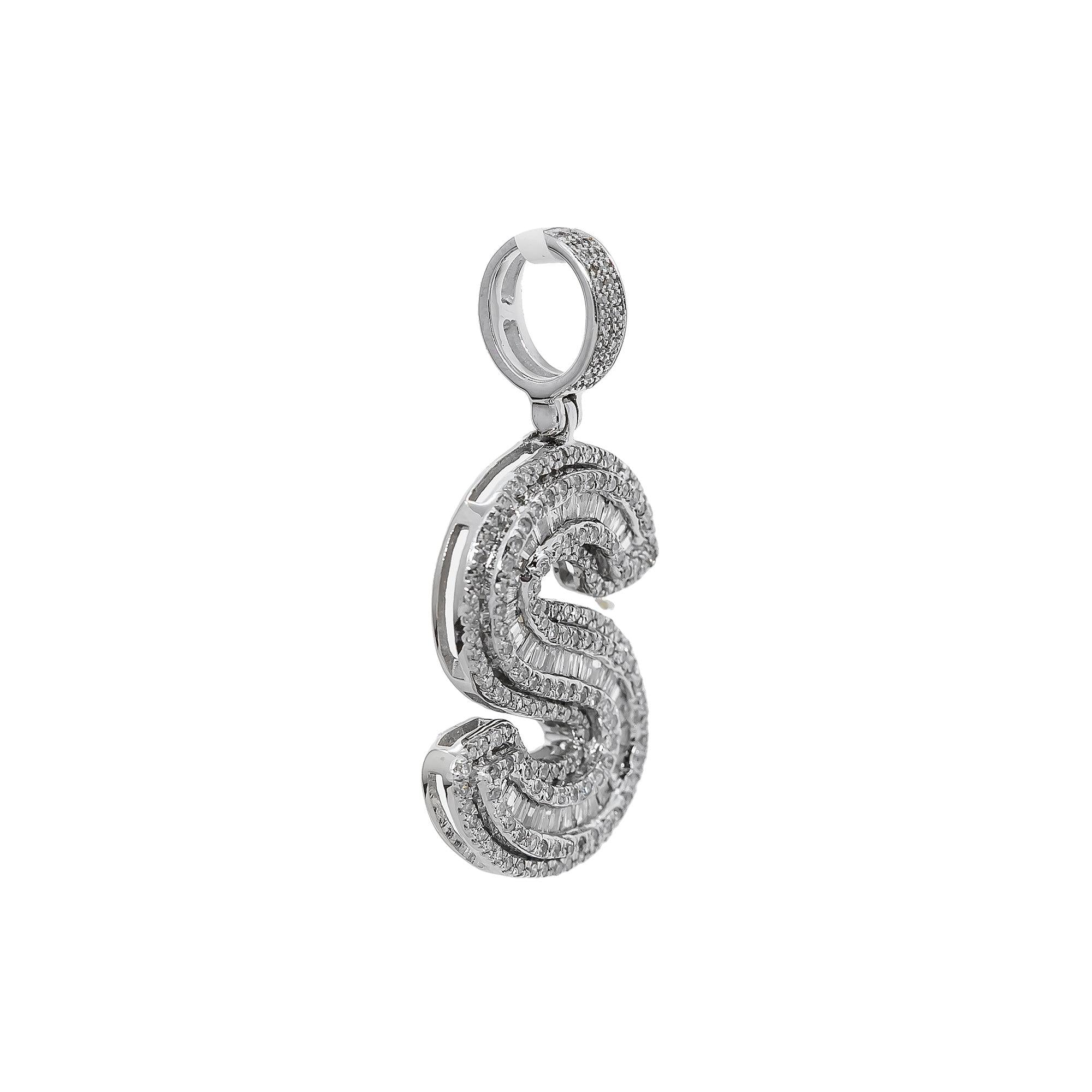 10K WHITE GOLD DIAMOND LETTER S PENDANT 1 CT