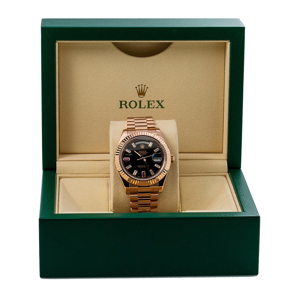 Rolex Day-Date II 218235 41MM Black Dial With 18K Rose Gold Presidential Bracelet