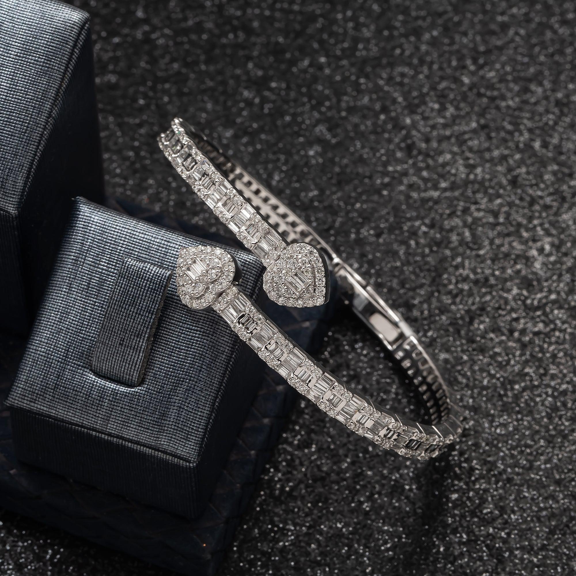 14K GOLD HEART BANGLE BRACELET 4.08 CT DIAMONDS