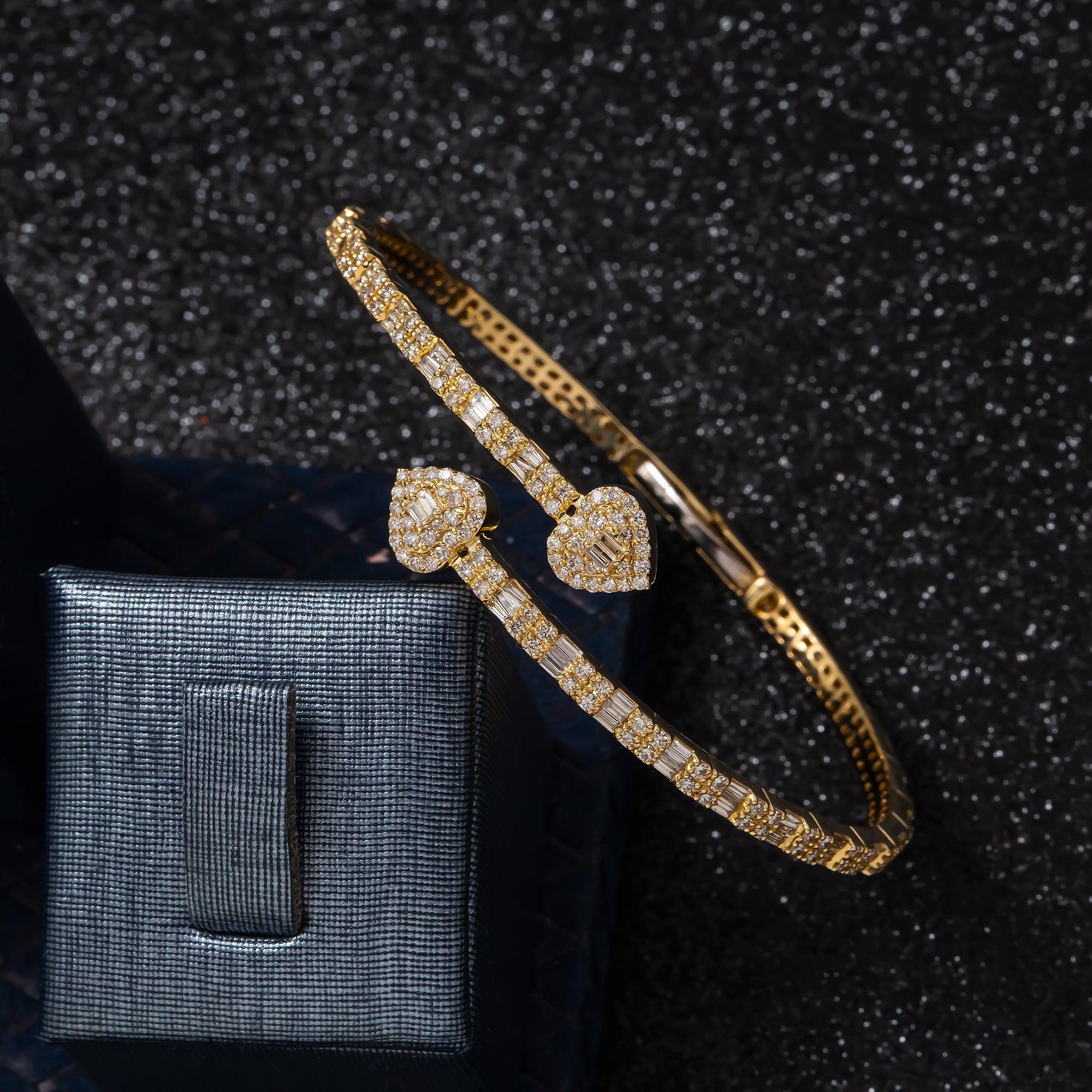 14K GOLD HEART BANGLE BRACELET 2.46 CT DIAMONDS