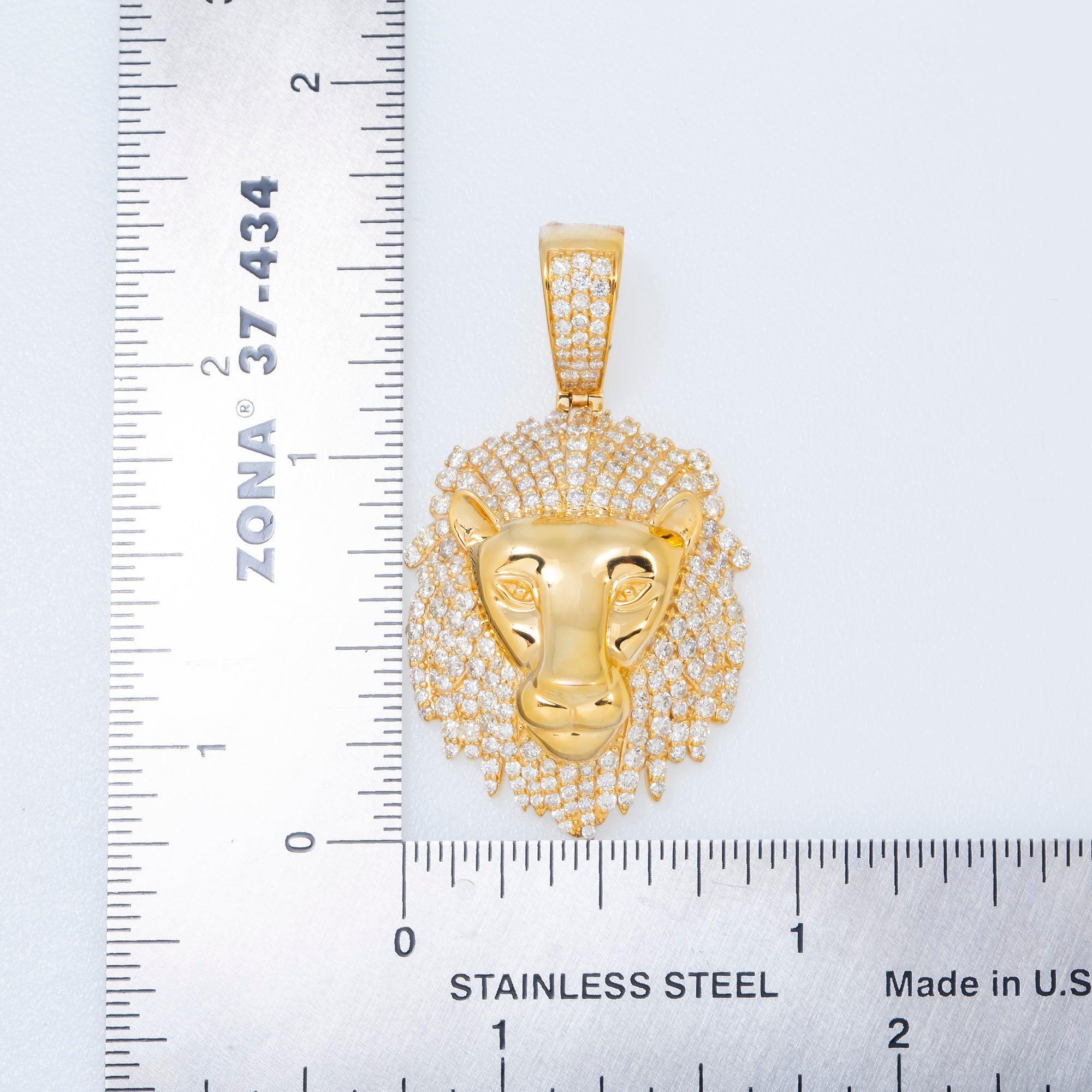 14K GOLD DIAMOND LION HEAD PENDANT 1.75 CT