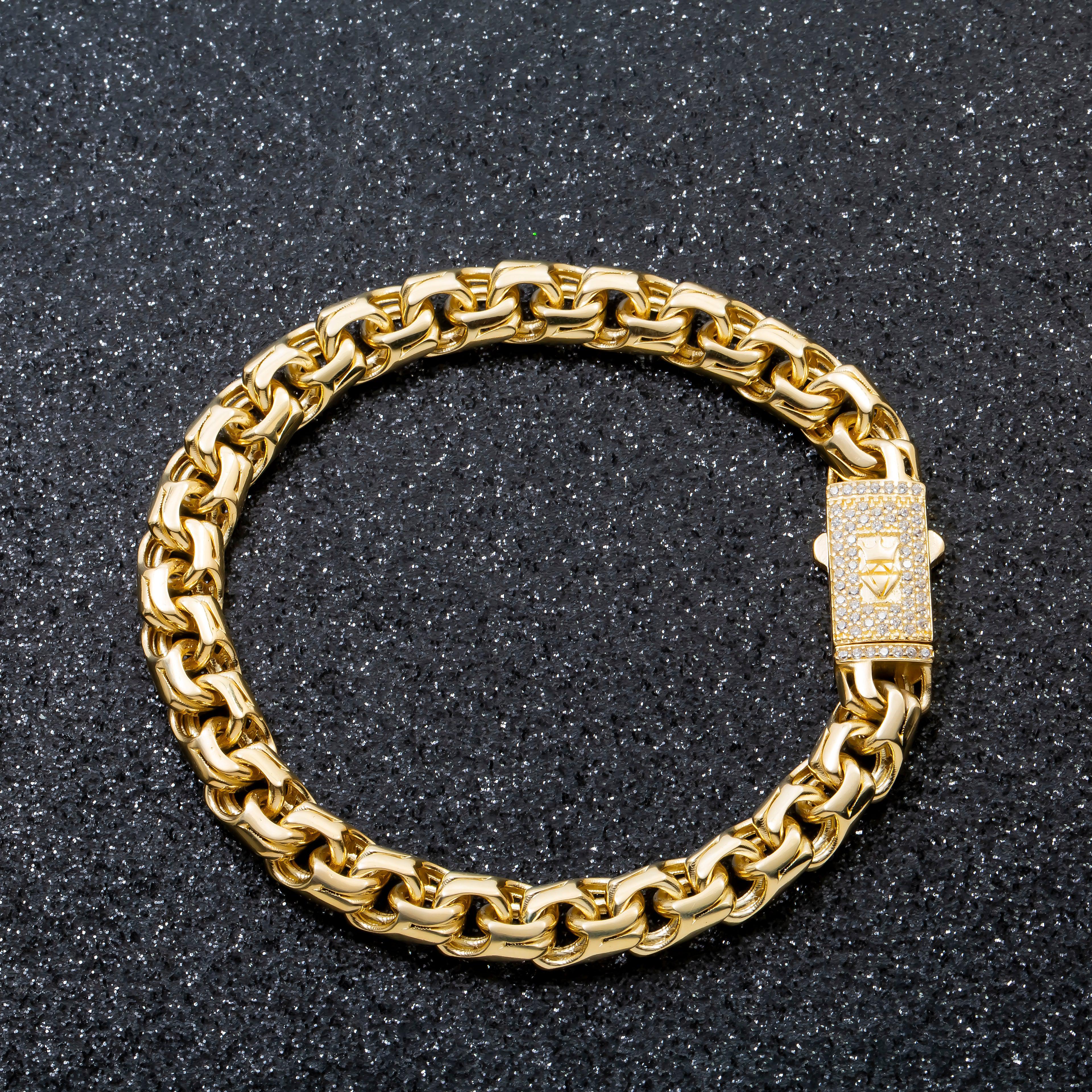 10K GOLD HOLLOW CHINO LINK CHAIN BRACELET WITH CZ CLASP WITH CROWN