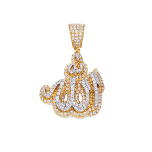 10K GOLD DIAMOND 3D TWO TONE ALLAH PENDANT 2.30 CT