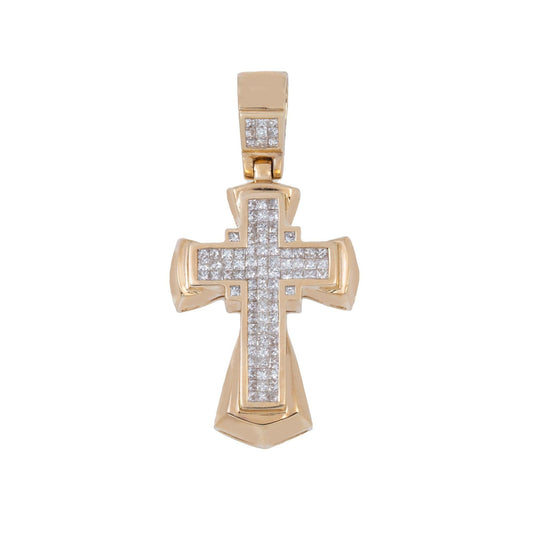 14K GOLD INVISIBLE PRINCESS DIAMOND CROSS PENDANT 1.35 CT
