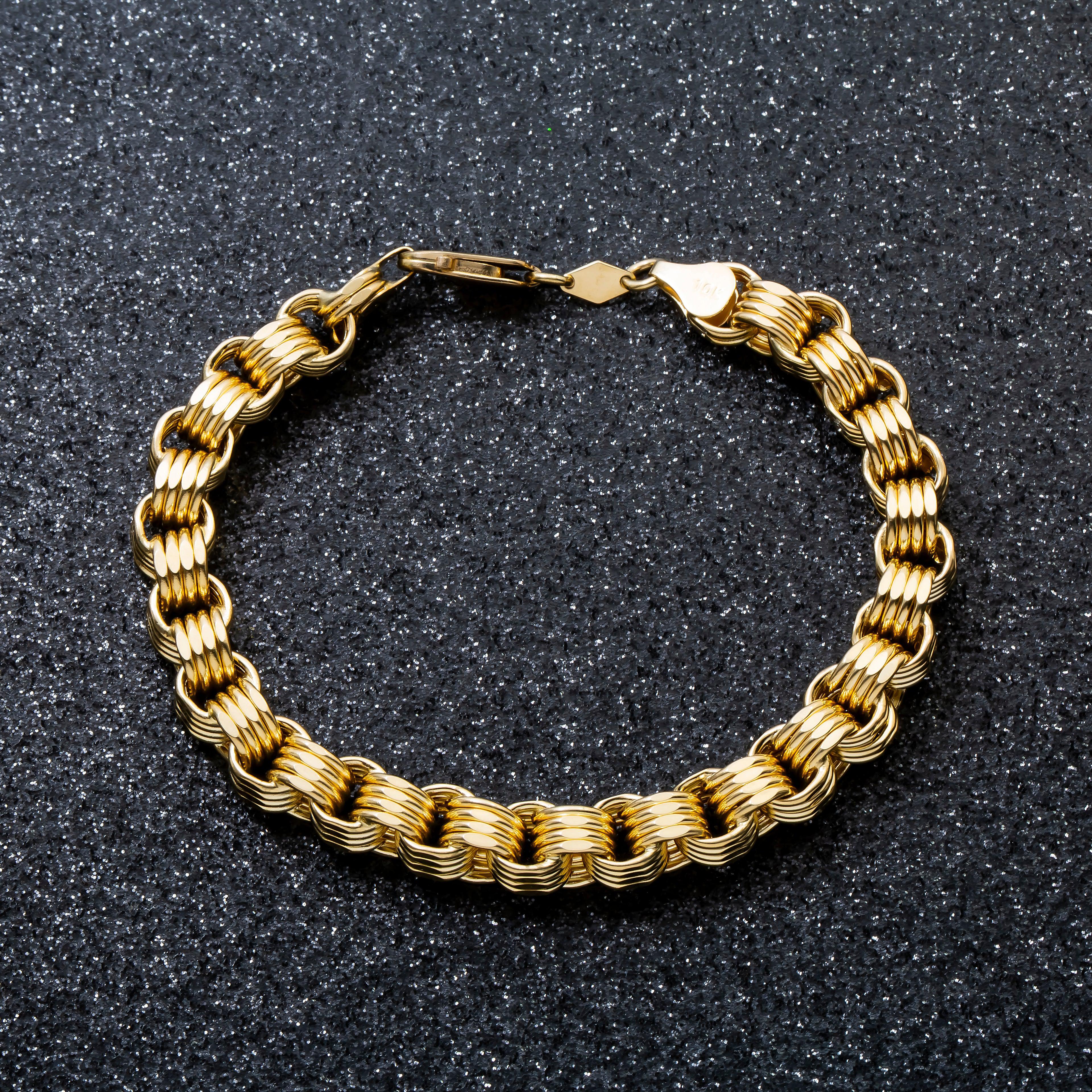 10K GOLD HOLLOW BOX BYZANTINE CHAIN BRACELET