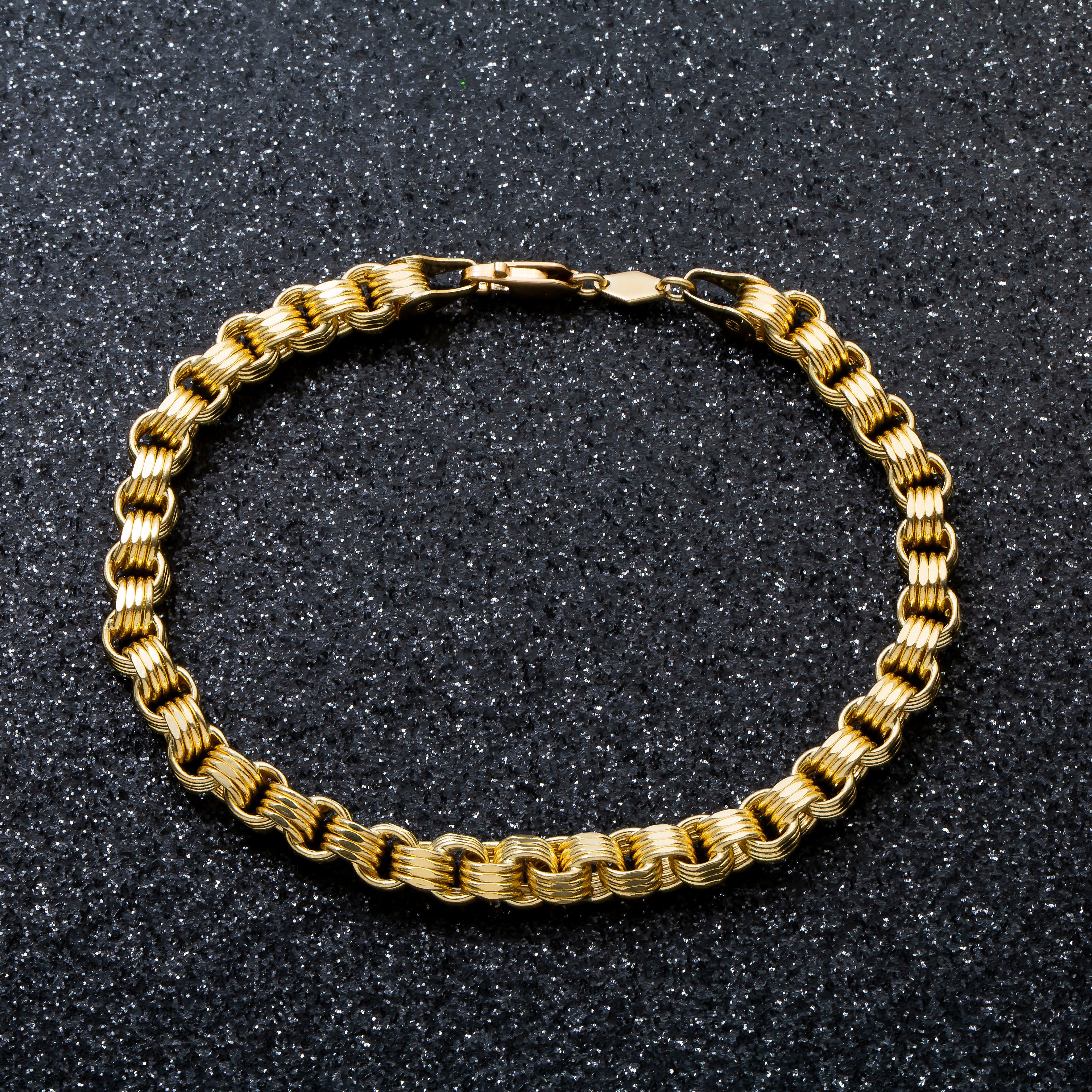 10K GOLD HOLLOW BOX BYZANTINE CHAIN BRACELET