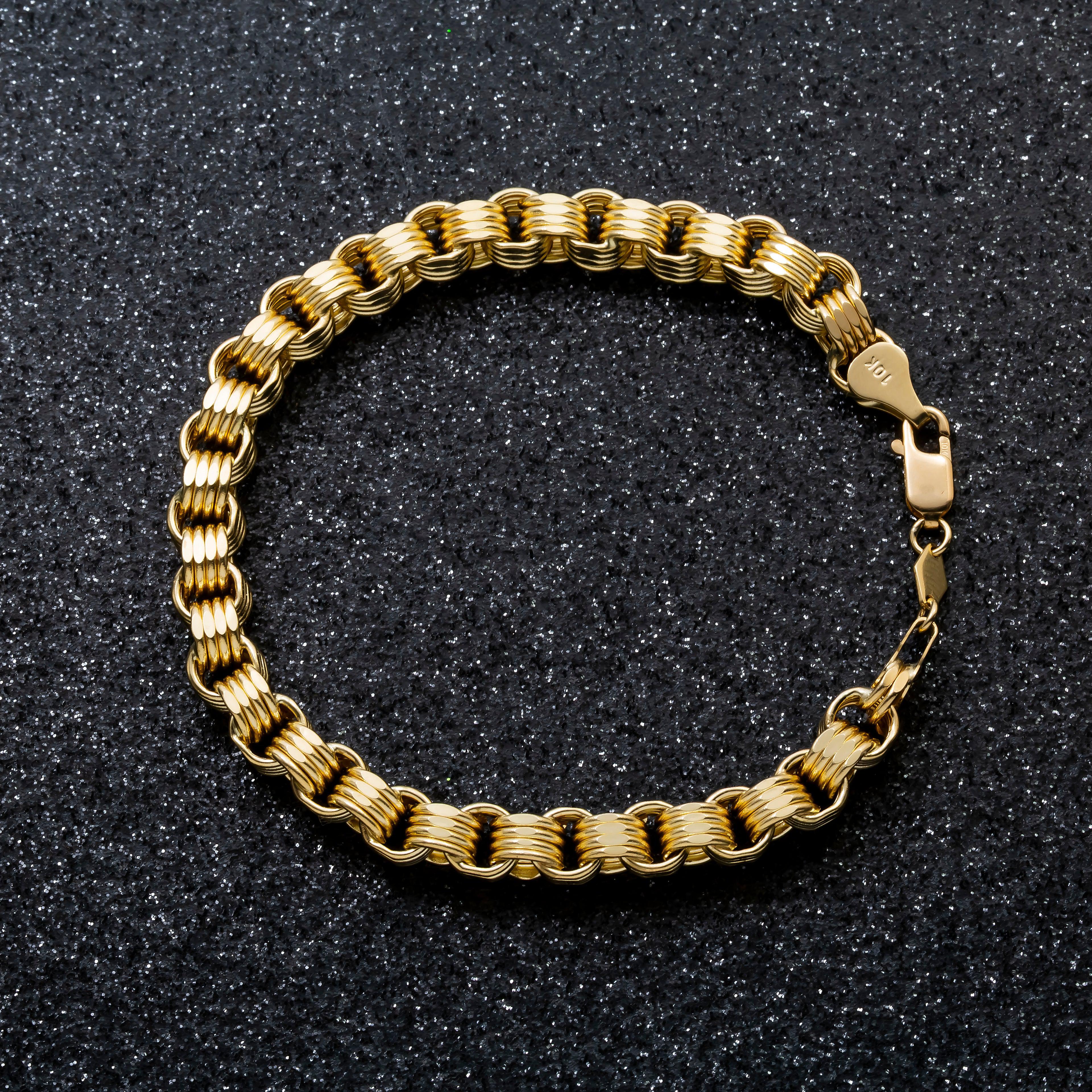 10K GOLD HOLLOW BOX BYZANTINE CHAIN BRACELET