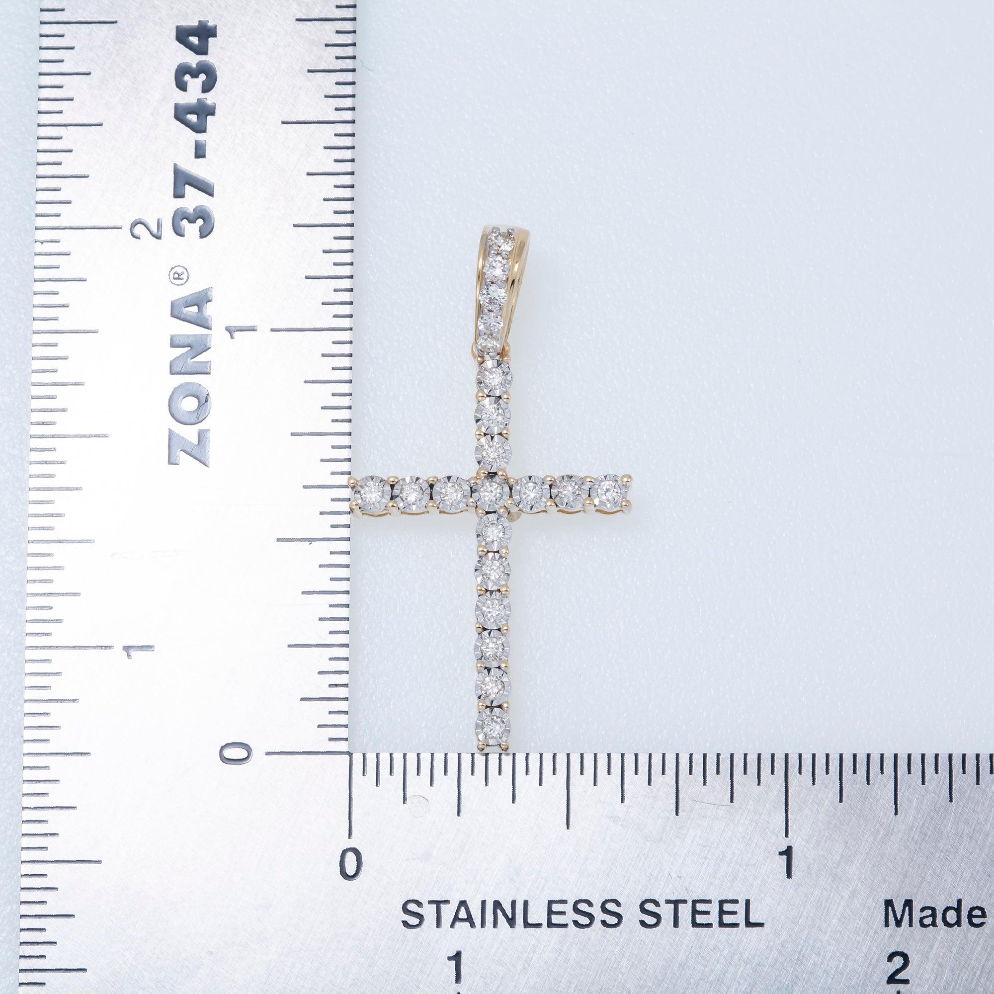 10K GOLD ILLUSION SET DIAMOND SINGLE ROW CROSS PENDANT 0.25 CT