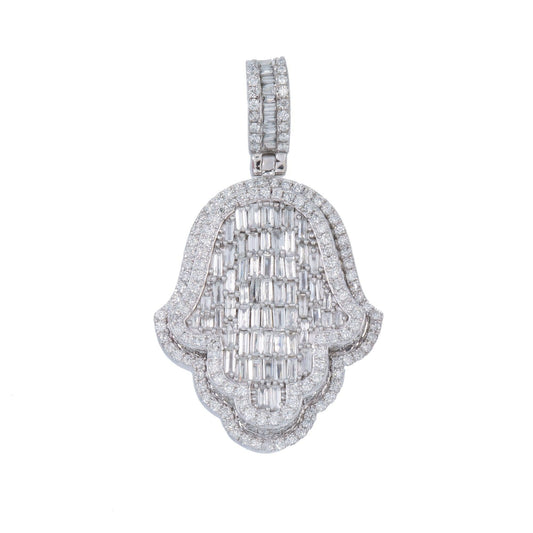 14K GOLD BAGUETTE DIAMOND 3D HAMSA PENDANT 2.75 CT