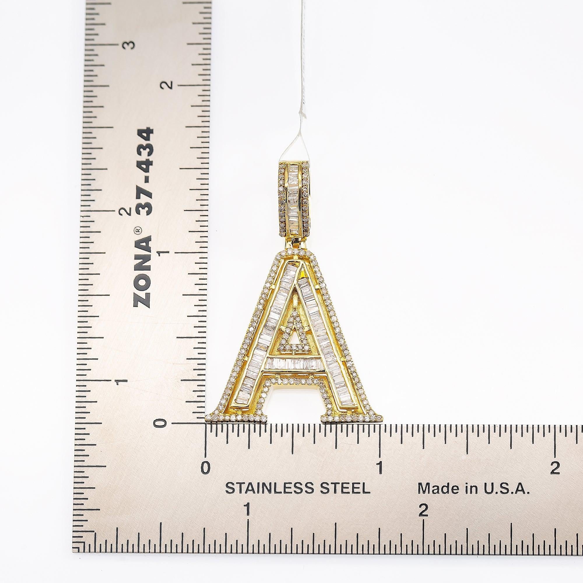 14K YELLOW GOLD DIAMOND LETTER A INITIAL PENDANT 1.5 CT