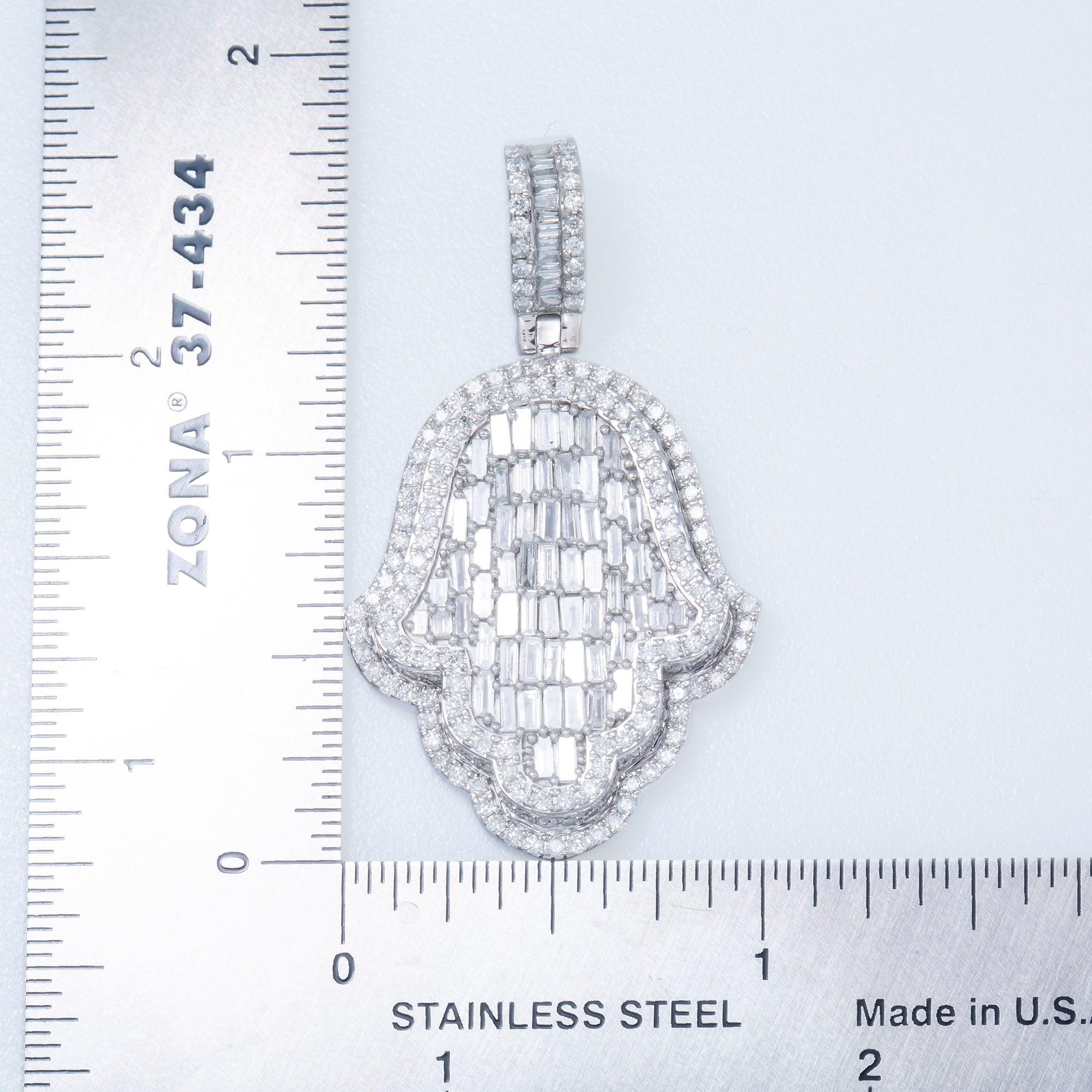 14K GOLD BAGUETTE DIAMOND 3D HAMSA PENDANT 2.75 CT