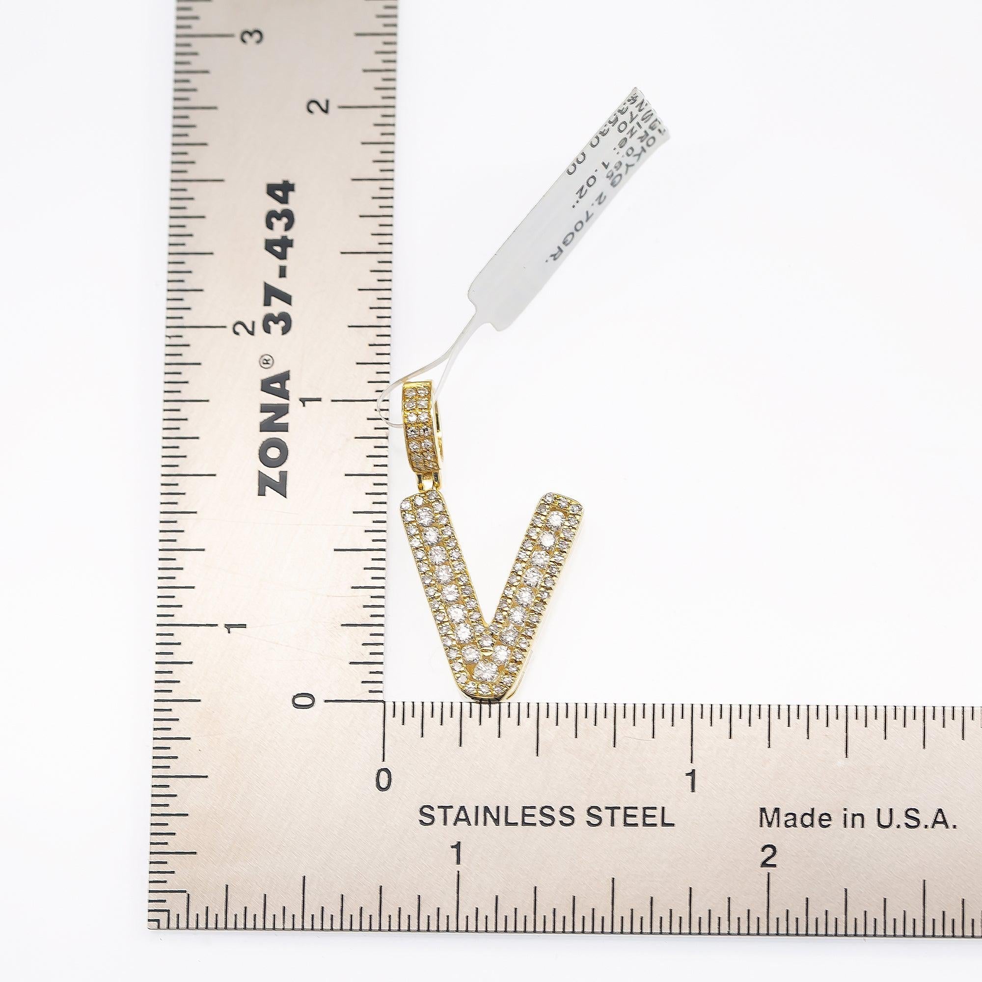 10K YELLOW GOLD UNISEX LETTER V PENDANT WITH 0.65 CT DIAMONDS