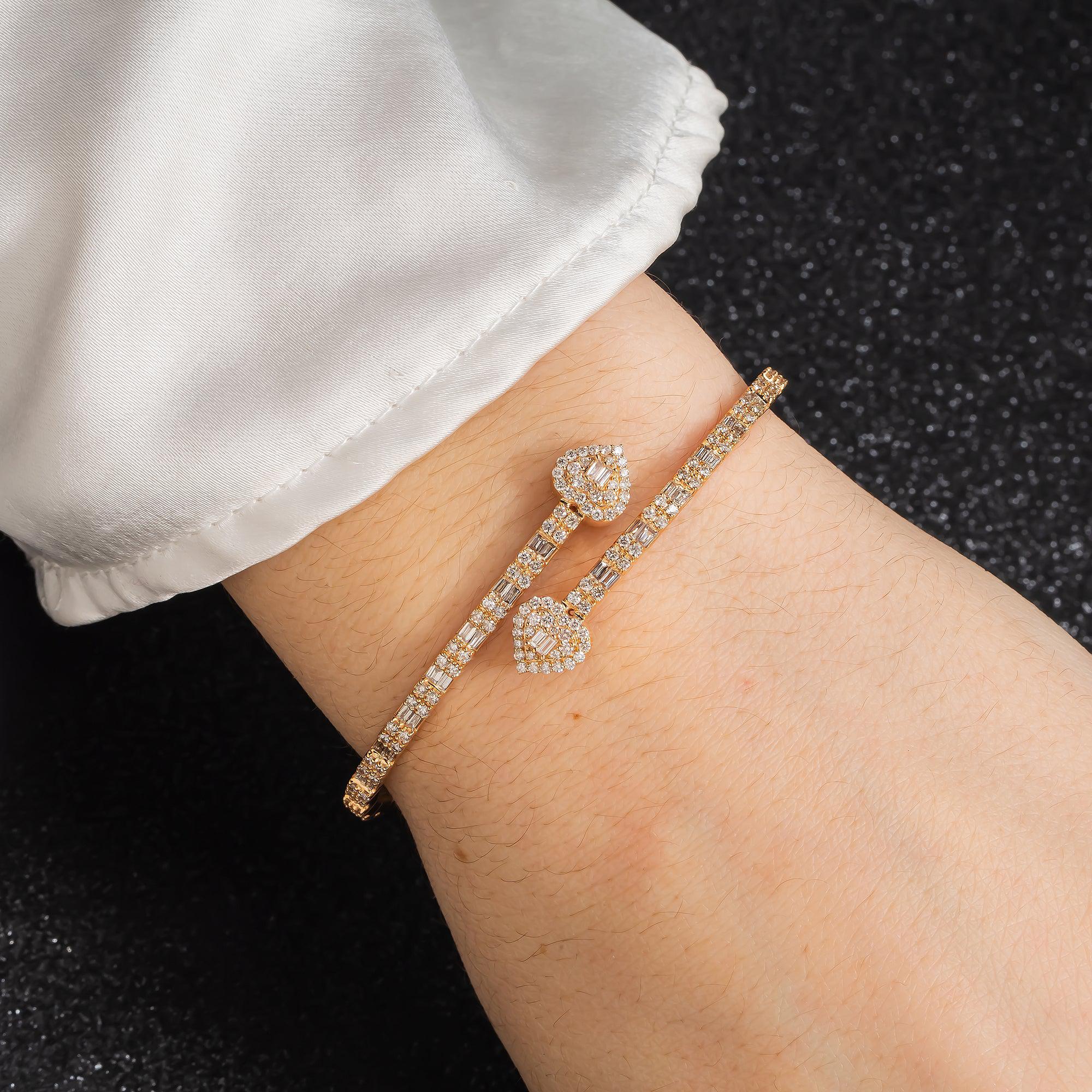 14K GOLD HEART BANGLE BRACELET 2.46 CT DIAMONDS