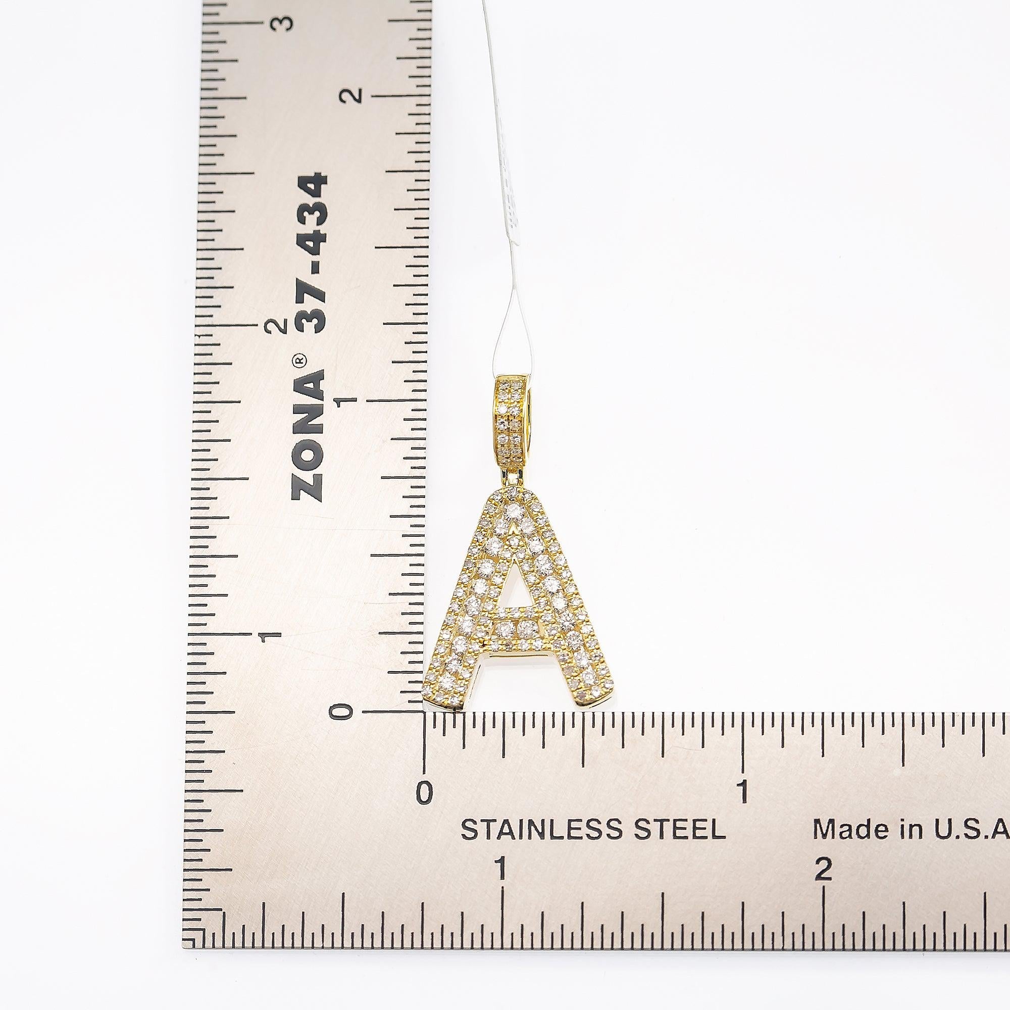 10K YELLOW GOLD UNISEX LETTER A PENDANT WITH 0.65 CT DIAMONDS