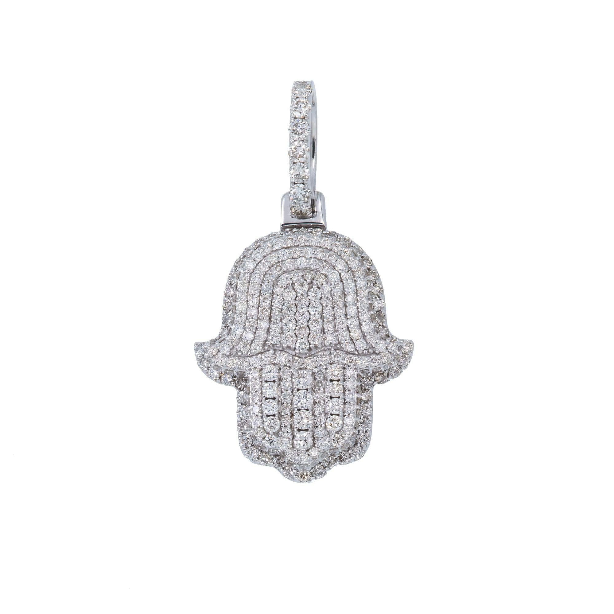 14K GOLD DIAMOND 3D HAMSA PENDANT 2.50 CT