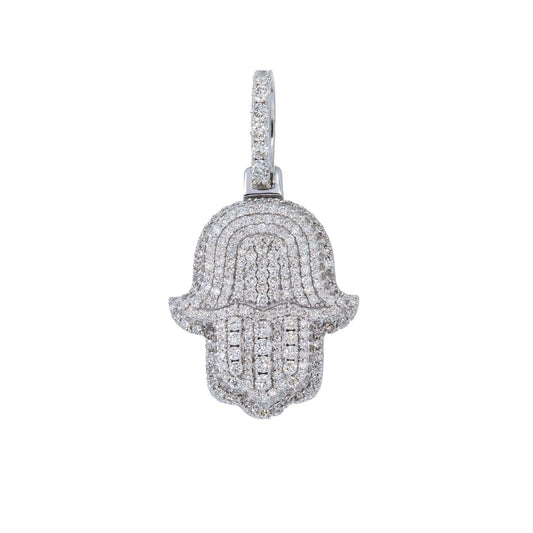 14K GOLD DIAMOND 3D HAMSA PENDANT 2.50 CT