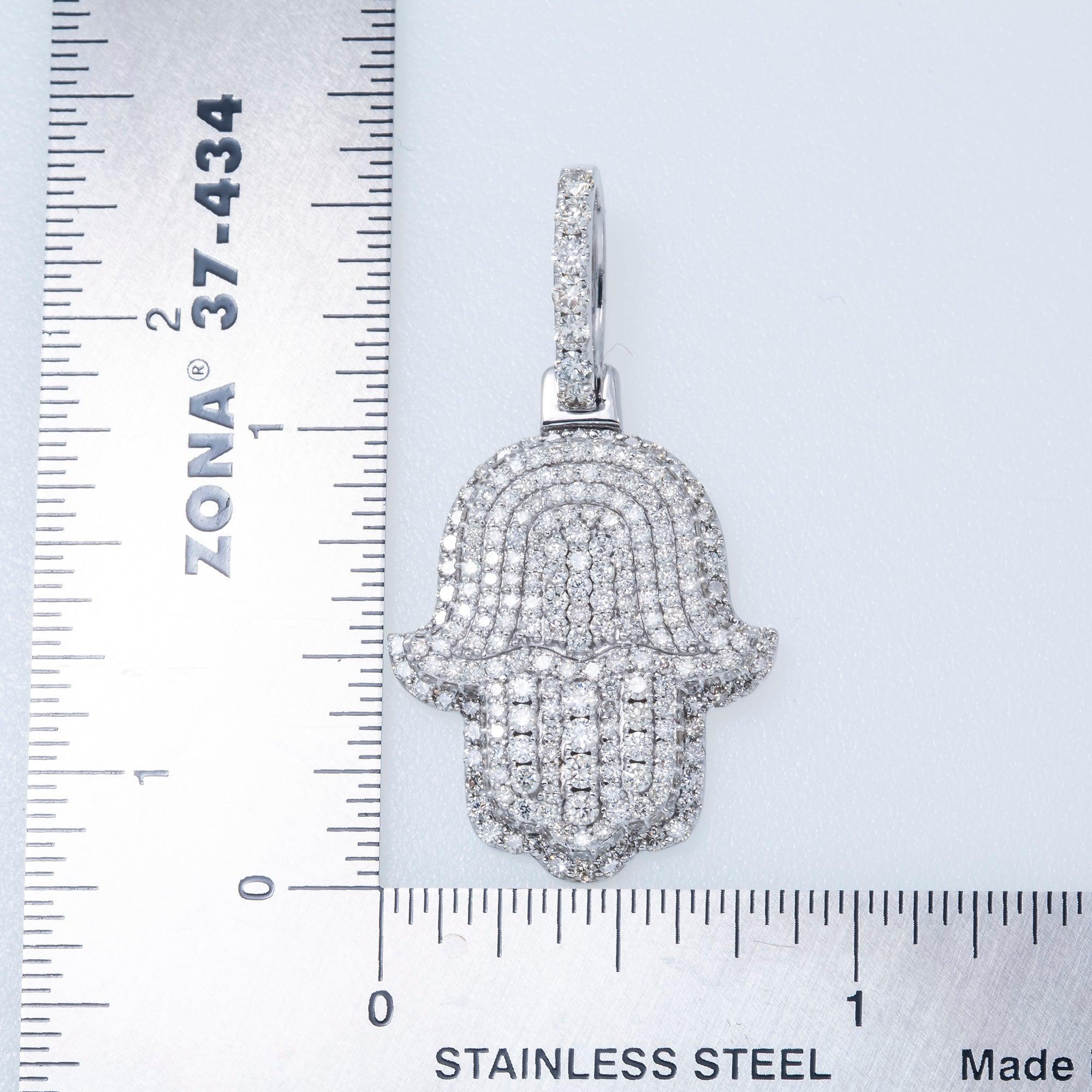 14K GOLD DIAMOND 3D HAMSA PENDANT 2.50 CT