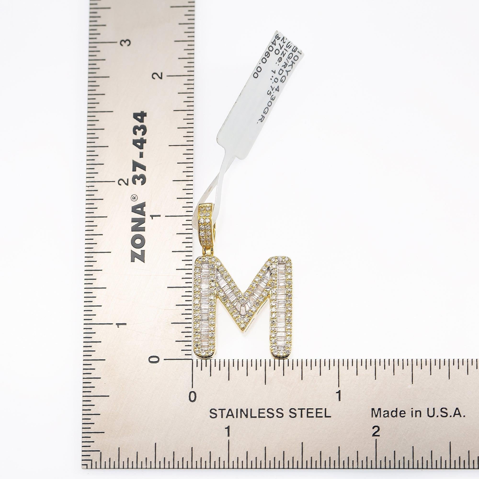 10K YELLOW GOLD UNISEX LETTER M PENDANT WITH 0.75 CT DIAMONDS