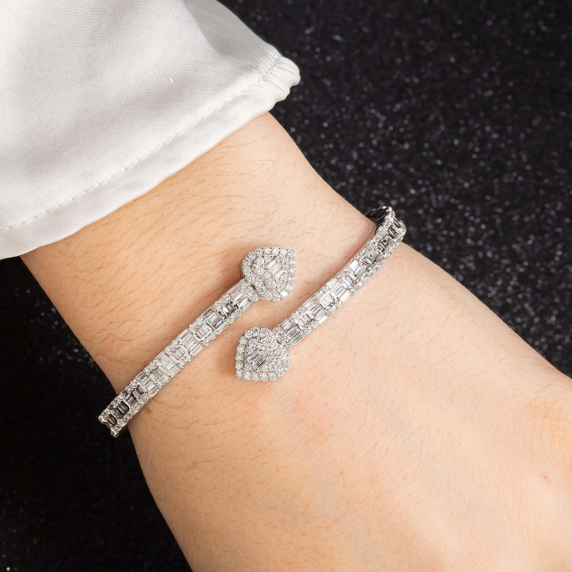 14K GOLD HEART BANGLE BRACELET 4.08 CT DIAMONDS