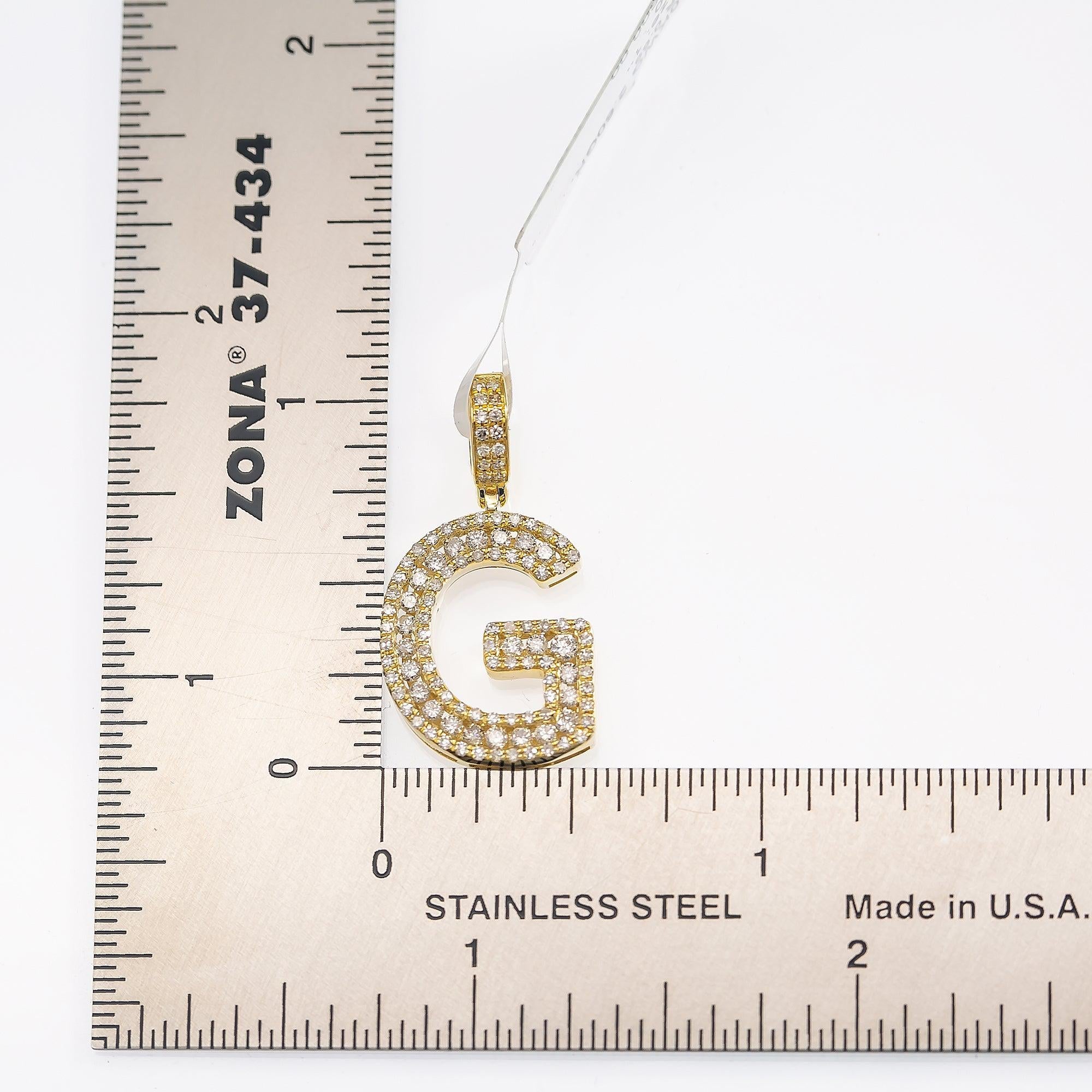 10K YELLOW GOLD UNISEX LETTER G PENDANT WITH 0.69 CT DIAMONDS