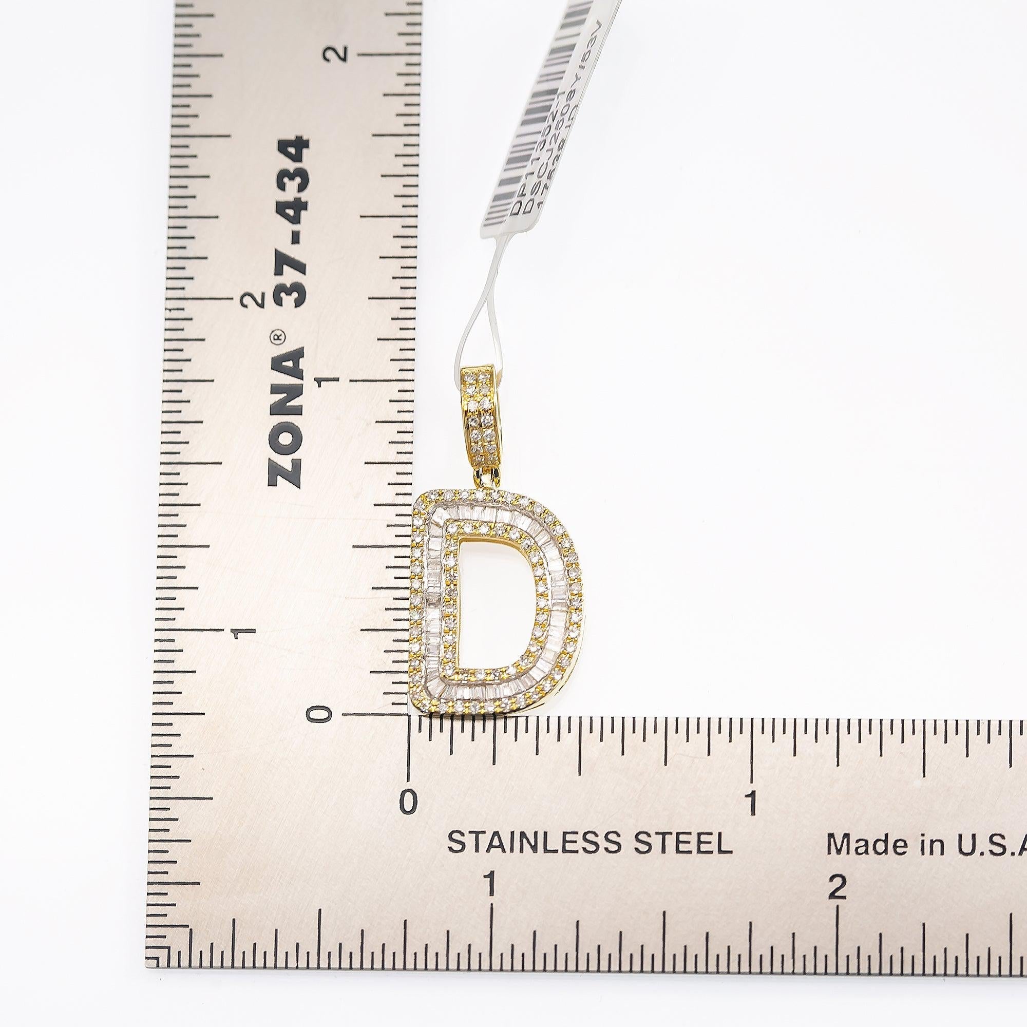 10K YELLOW GOLD UNISEX LETTER D PENDANT WITH 0.60 CT DIAMONDS