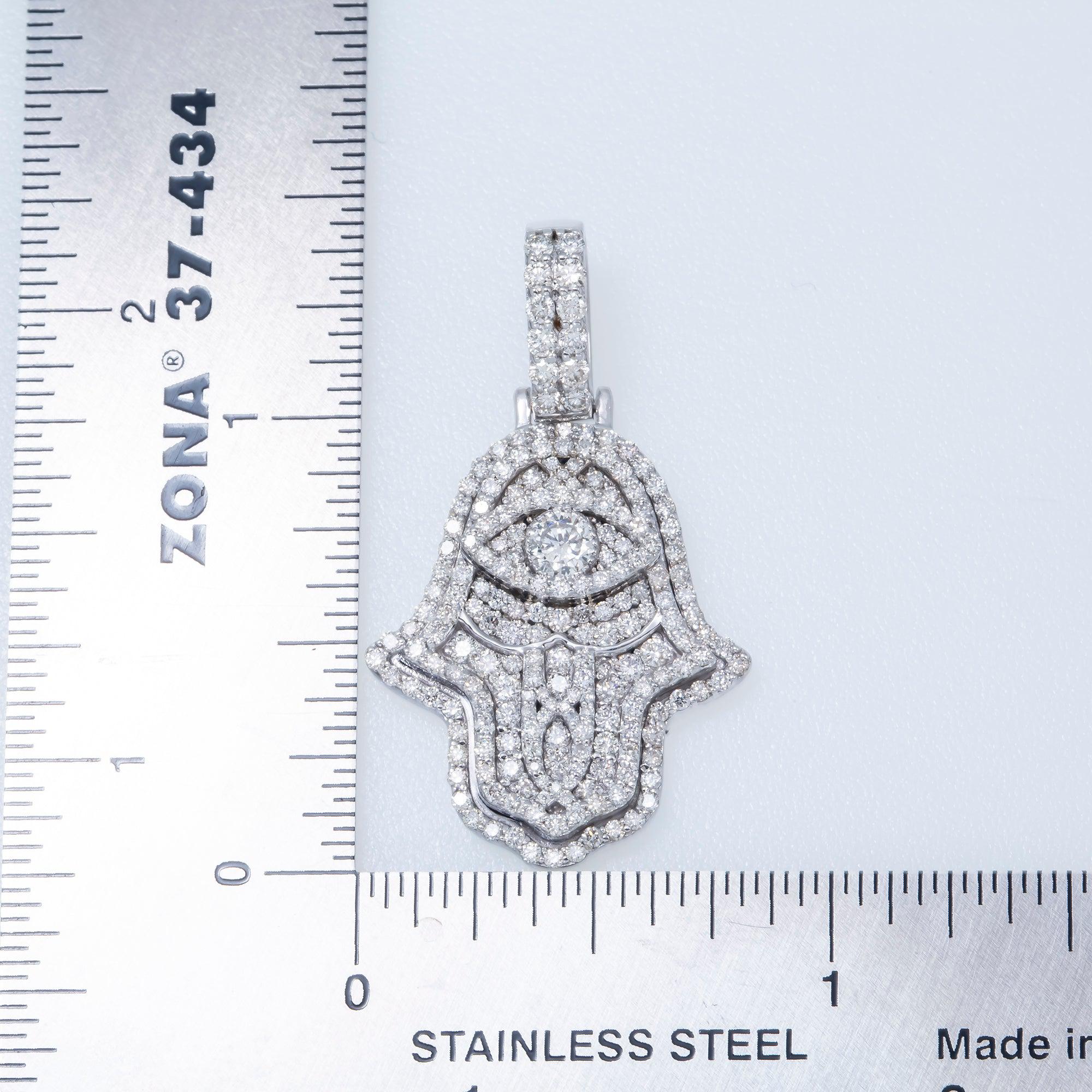 14K GOLD ROUND CENTER DIAMOND 3D HAMSA PENDANT 1.60 CT