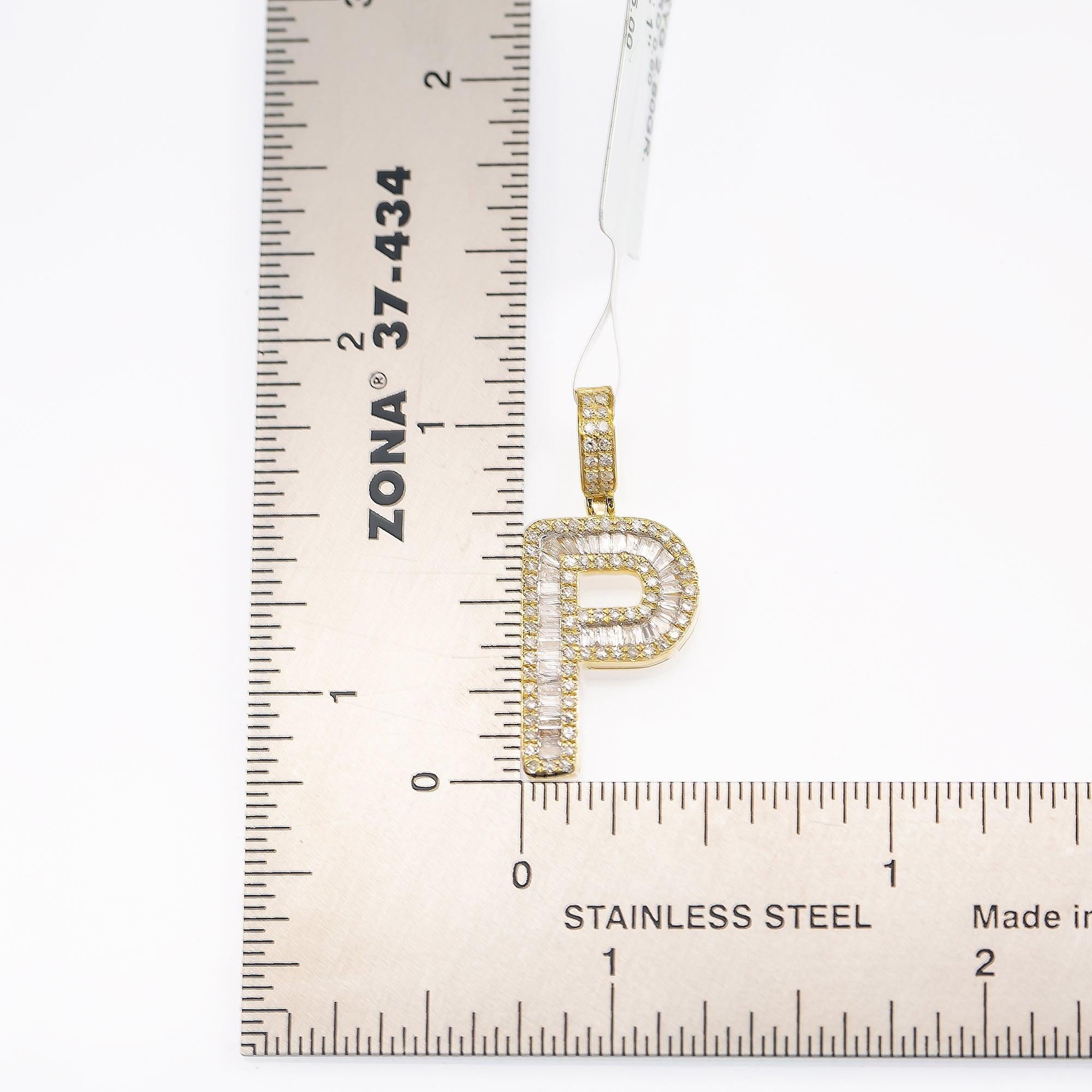 10K YELLOW GOLD UNISEX LETTER P PENDANT WITH 0.60 CT DIAMONDS