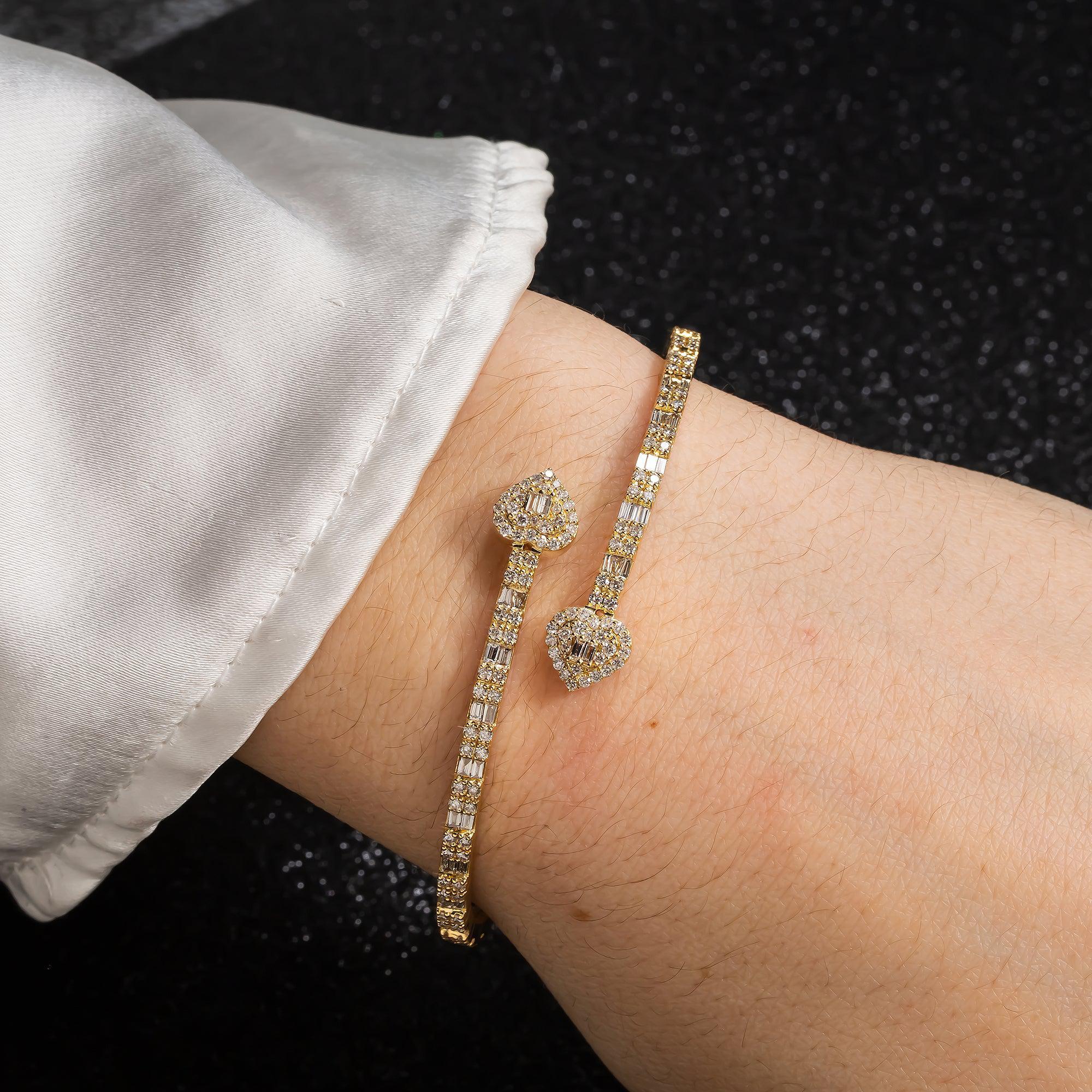 14K GOLD HEART BANGLE BRACELET 2.46 CT DIAMONDS